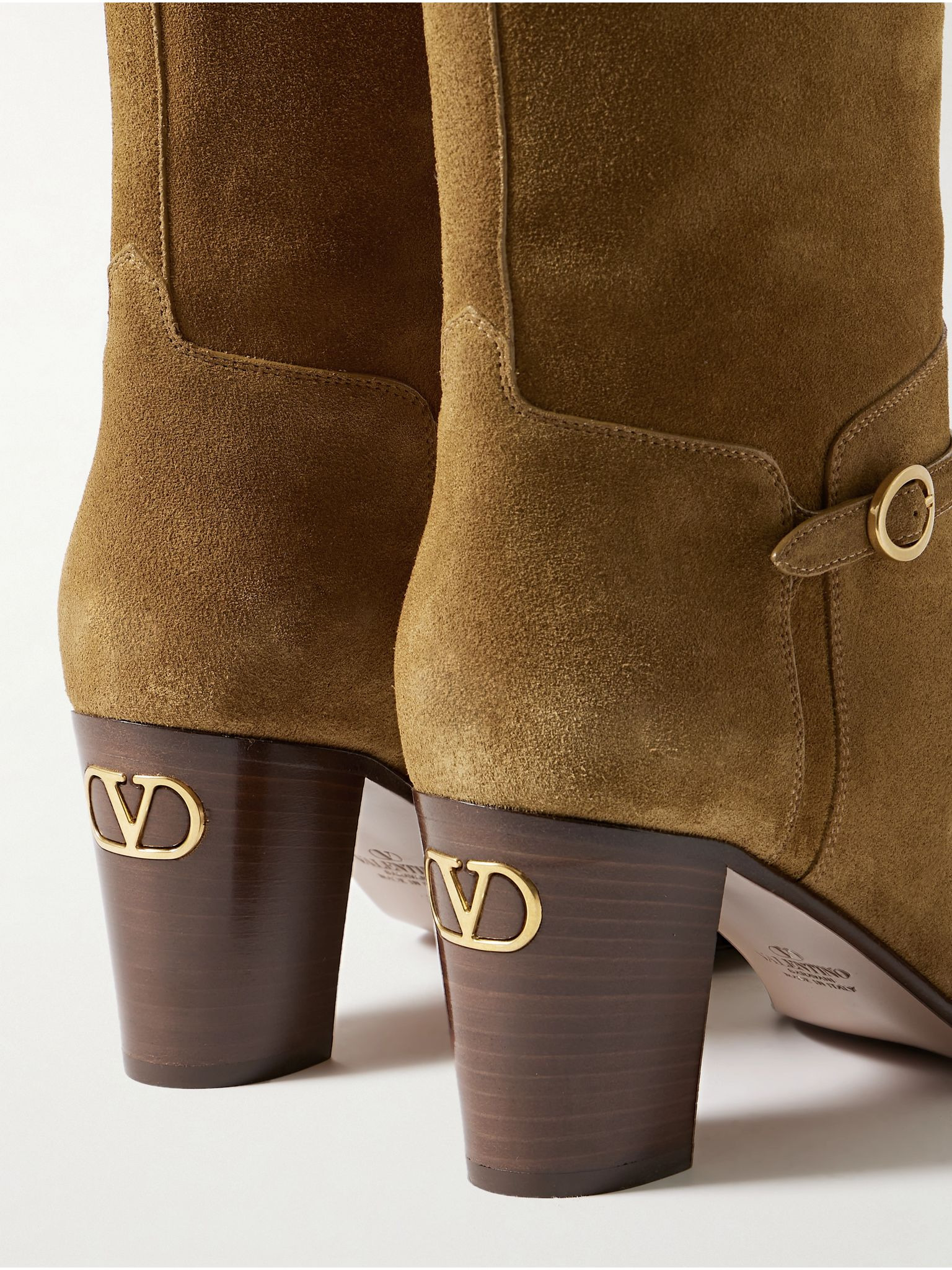Pattie 75 buckle-embellished suede knee boots Tan - 4