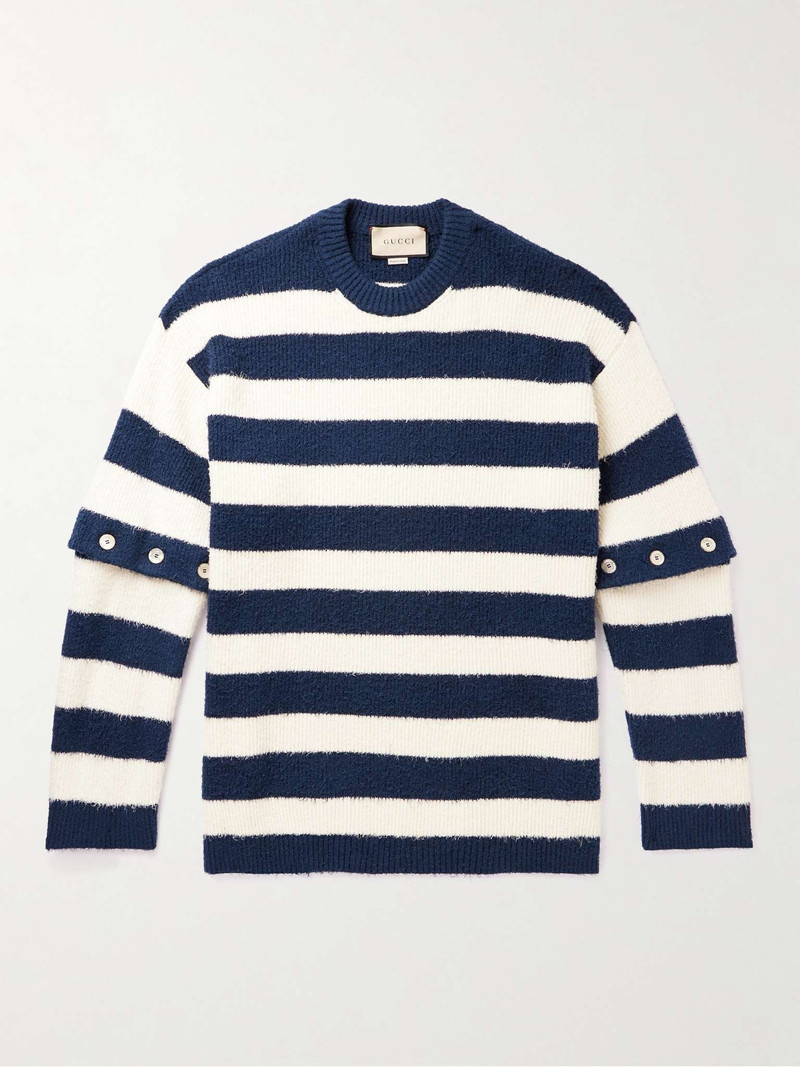 Convertible Striped Ribbed Cotton-Blend Sweater 1