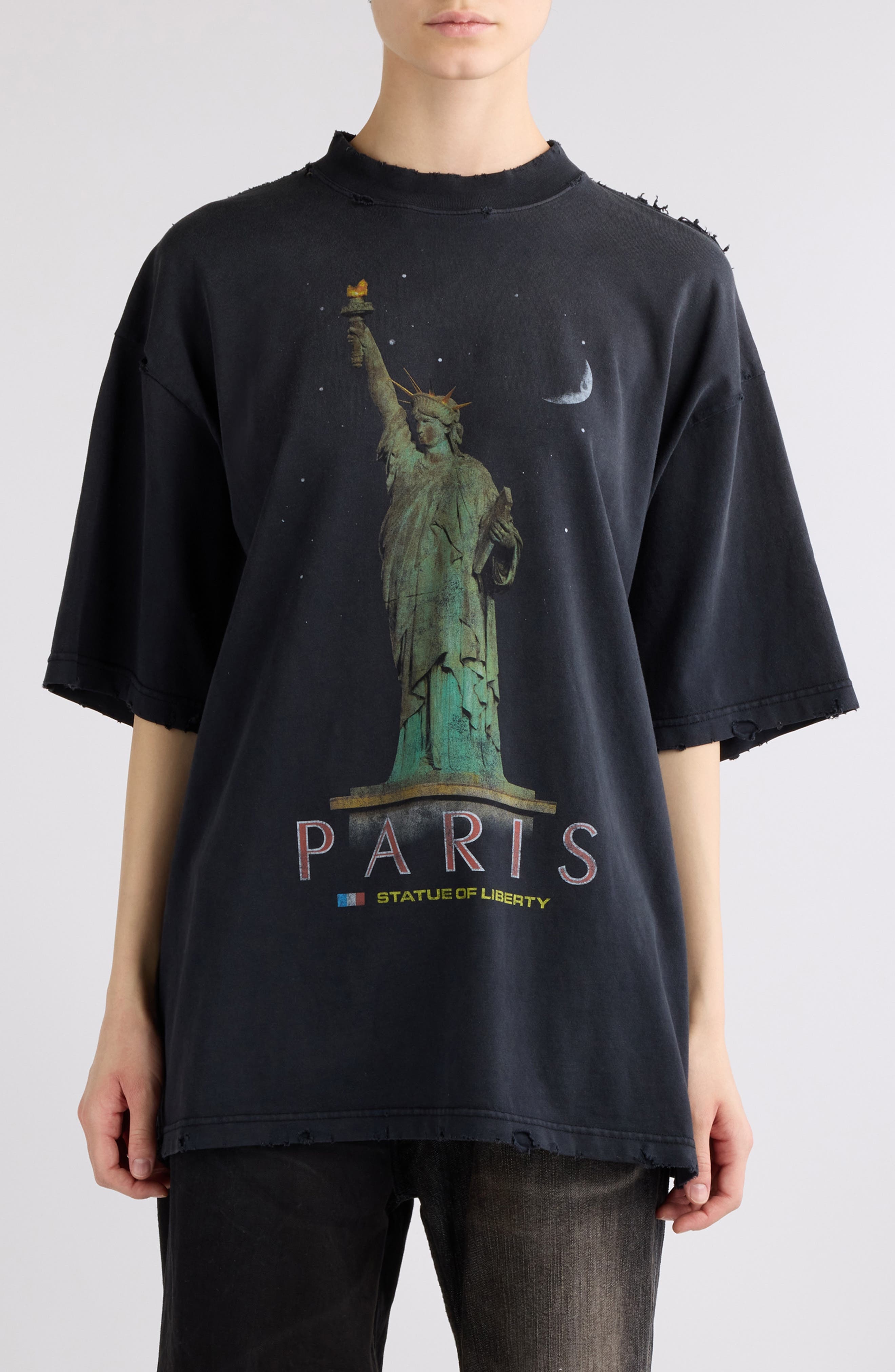 Paris Liberty Medium Fit Distressed Cotton Graphic T-Shirt - 1