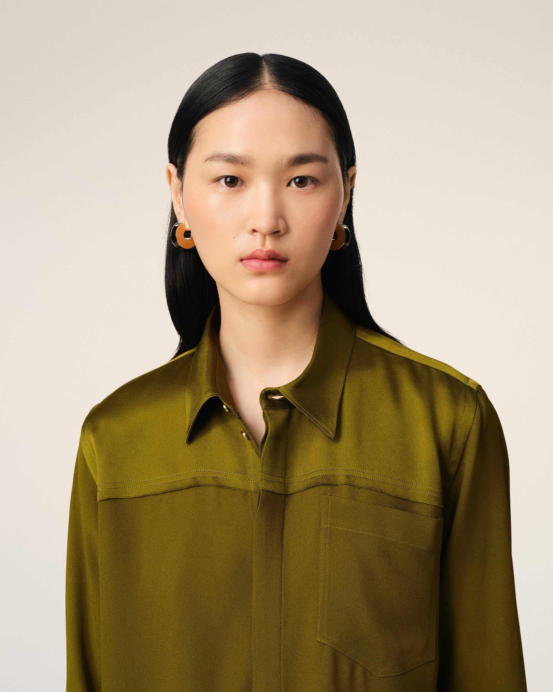 KHAKI CONTRASTED TOP LONG SLEEVE SHIRT - 4