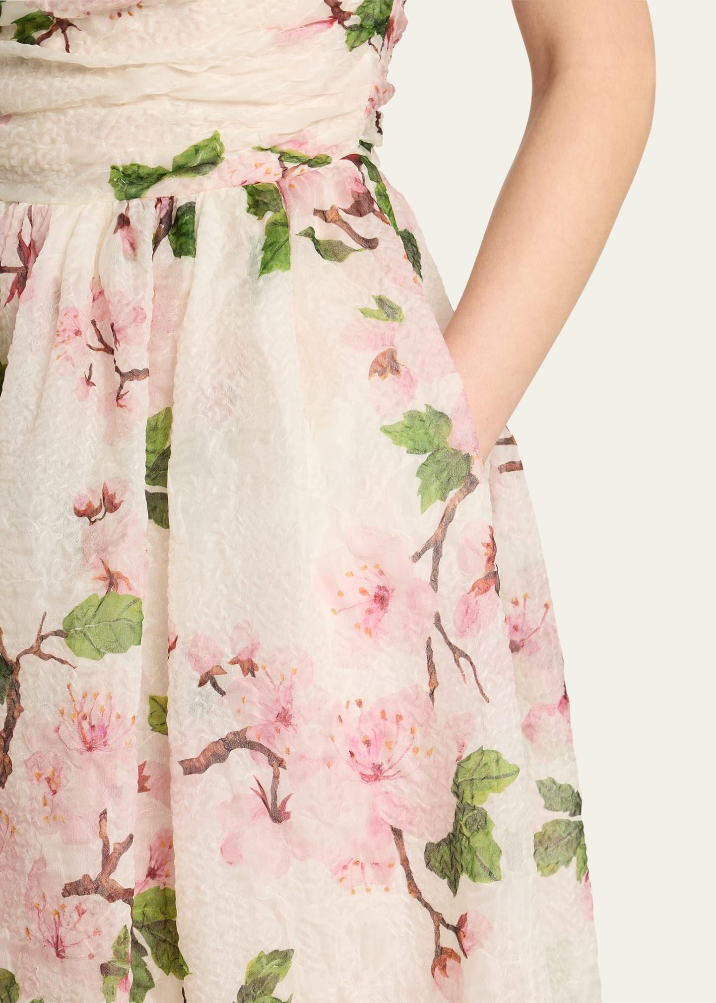 Strapless Cherry Blossom Draped Organza Dress - 5