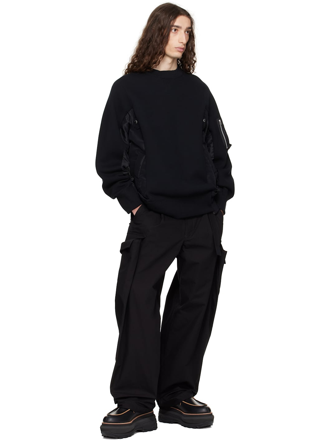 Black Sponge Sweat & Nylon Twill Sweatshirt - 4