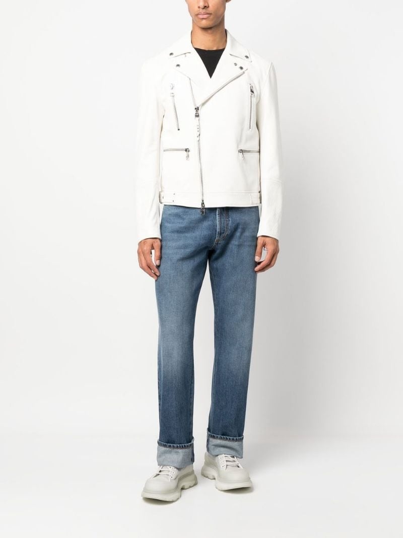 off-centre zip-fastening biker jacket - 2