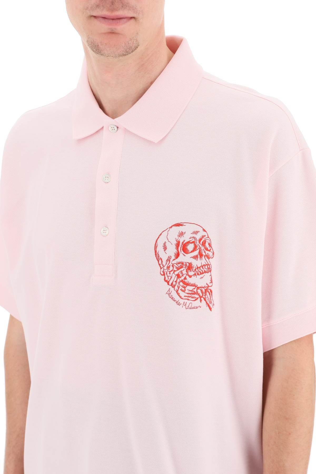 OVERSIZED POLO SHIRT WITH EMBROIDERED SKULL - 5