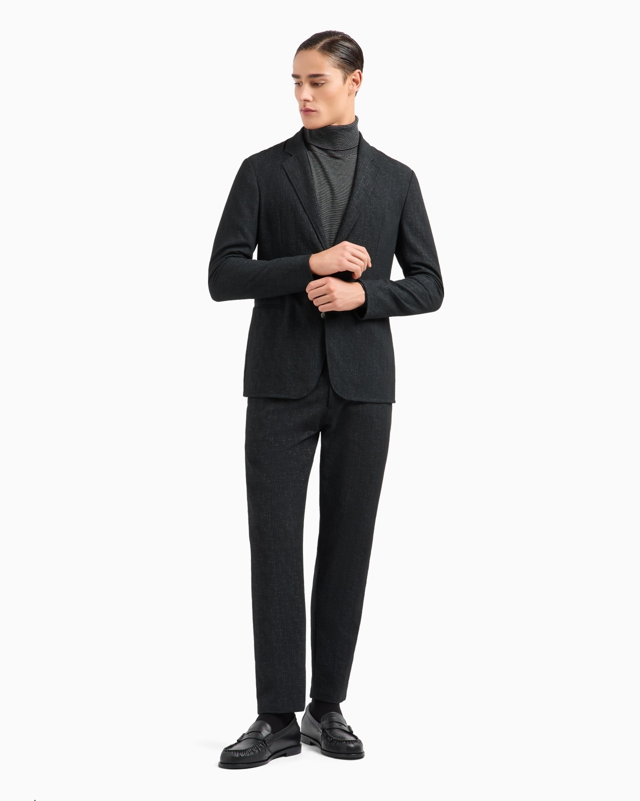 ASV JACQUARD MICRO-STRIPED WOOL AND LYOCELL BLEND ROLLNECK JUMPER - 2