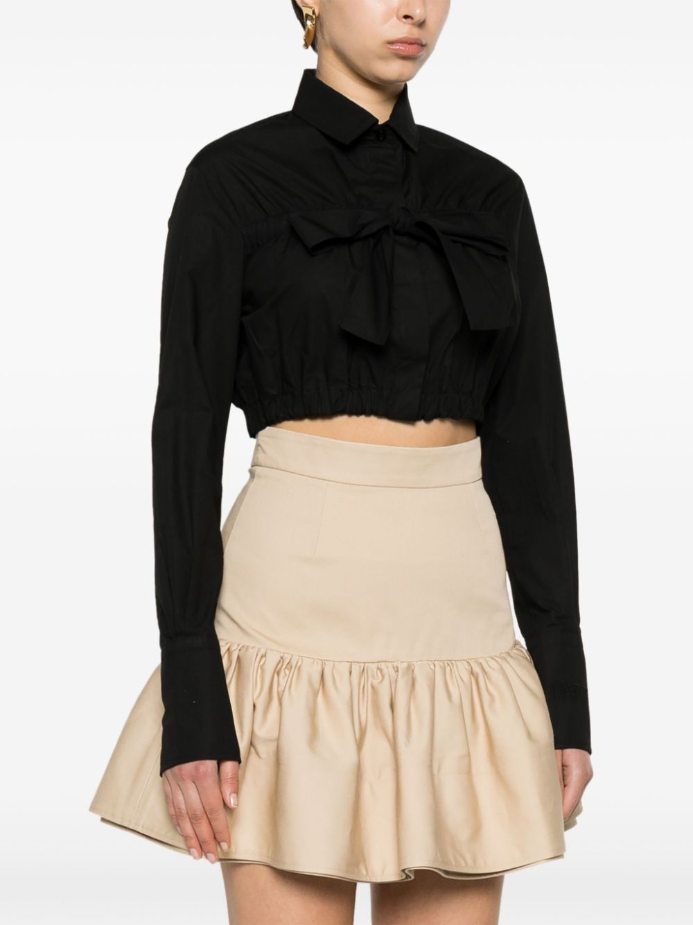 Bow cropped cotton blouse - 3