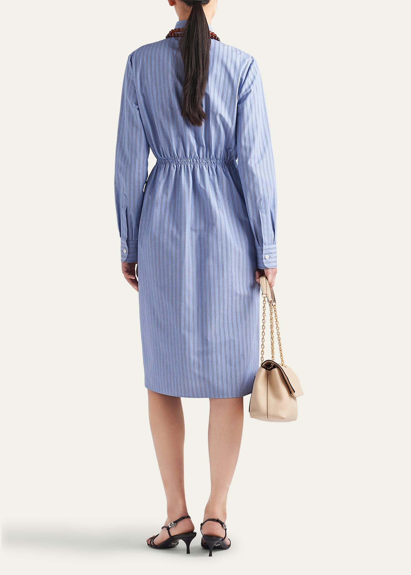 Stripe Chambray Button Down Midi Dress - 3