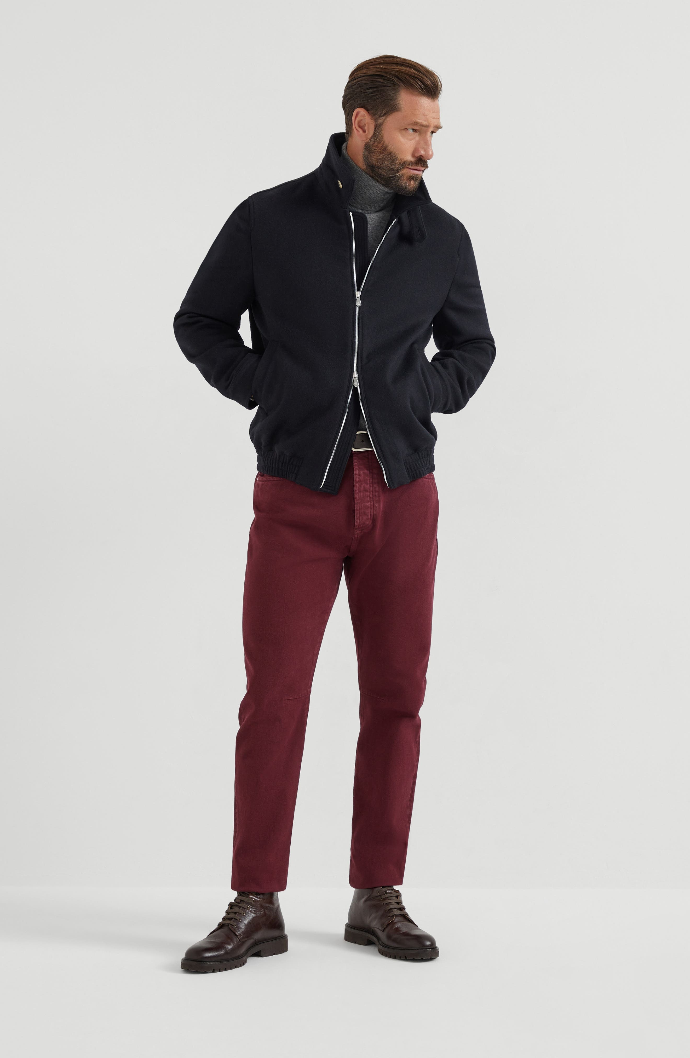 Brunello Cucinelli Wool flannel bomber jacket in Black at Nordstrom - 6