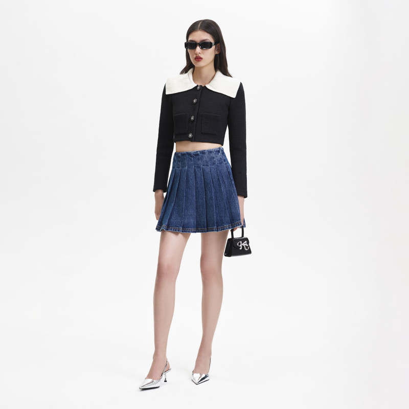 Black Knit Cardigan With Contrast Collar 2