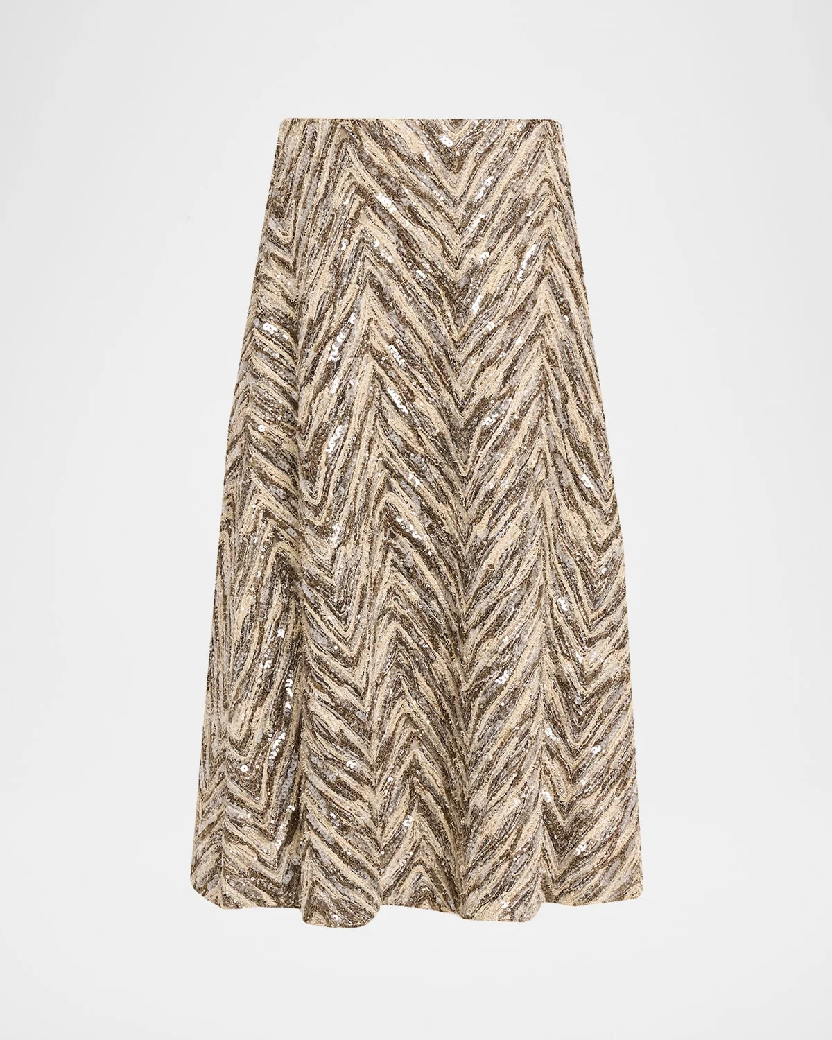 Chevron Sequined Superlight Tulle Midi Skirt - 1