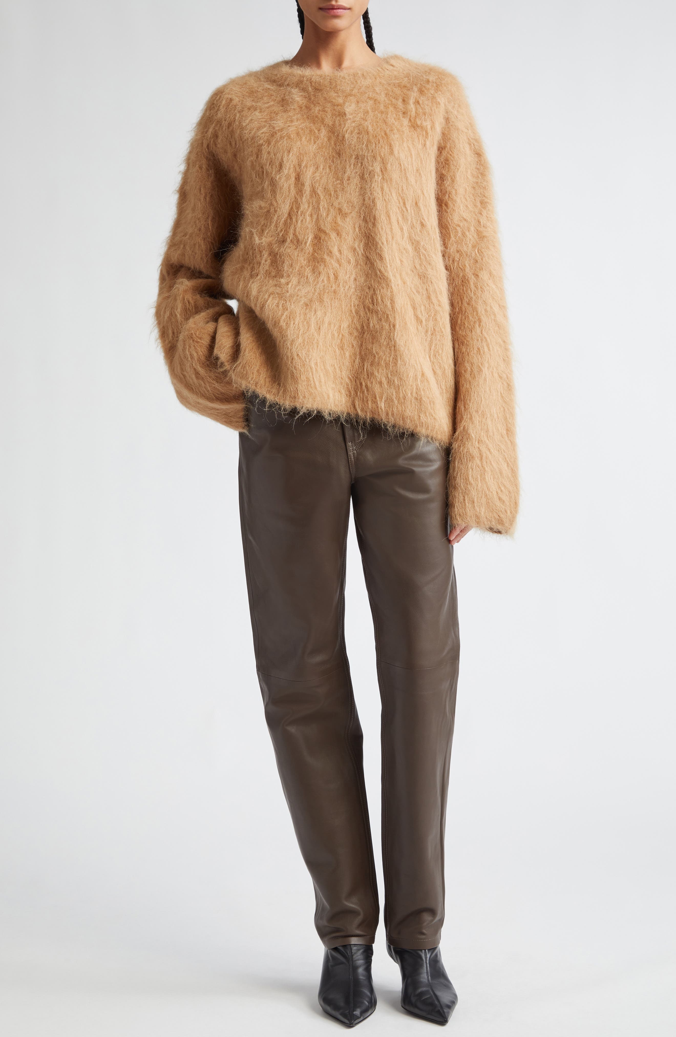 TOTEME Boxy Alpaca Blend Crewneck Sweater in Camel Melange at Nordstrom - 2