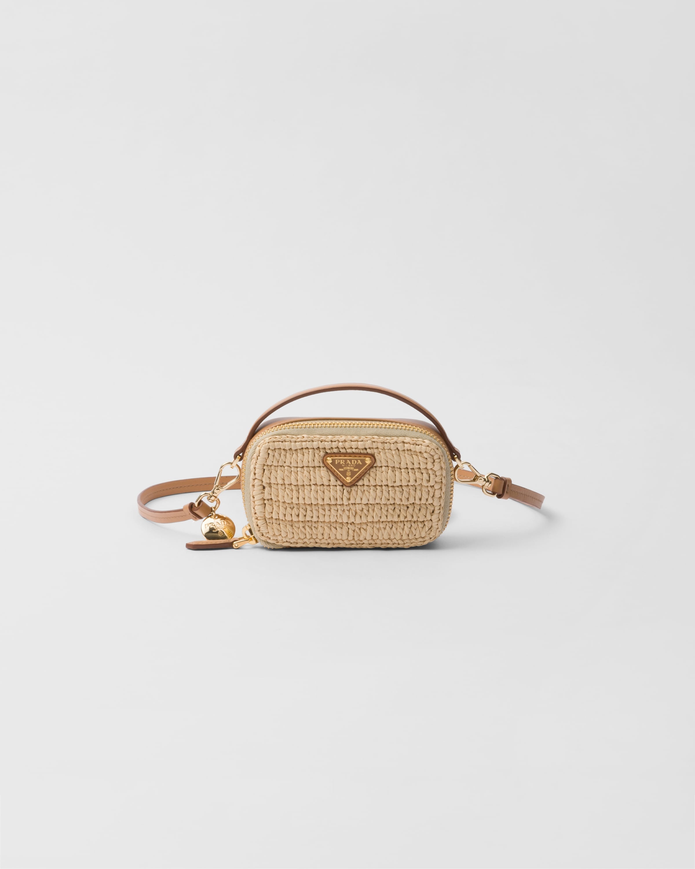 Woven fabric and leather mini-pouch - 1