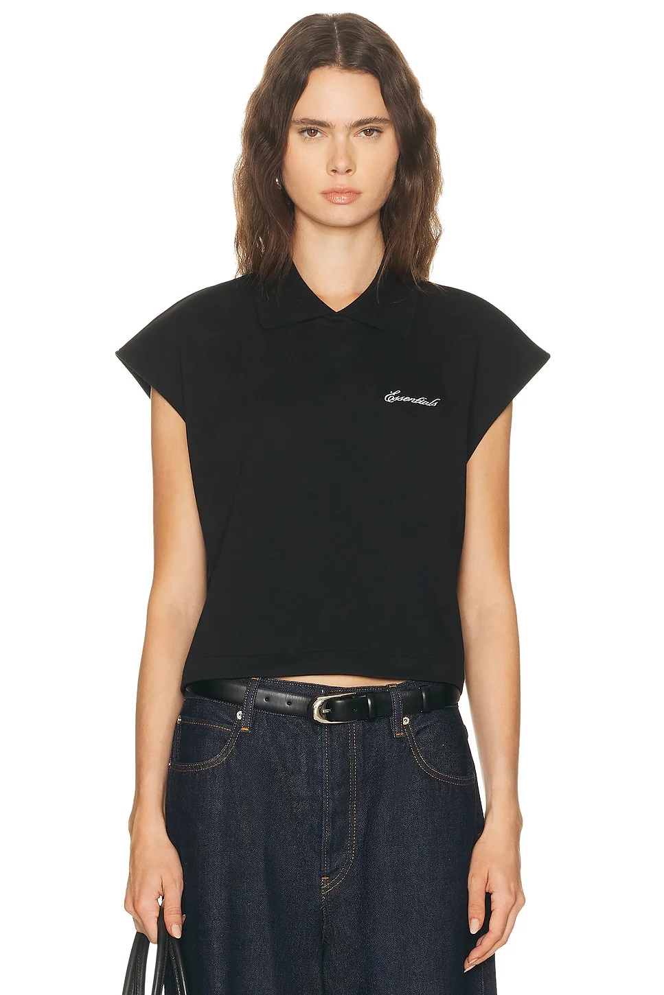Cropped Pique Polo Top - 1