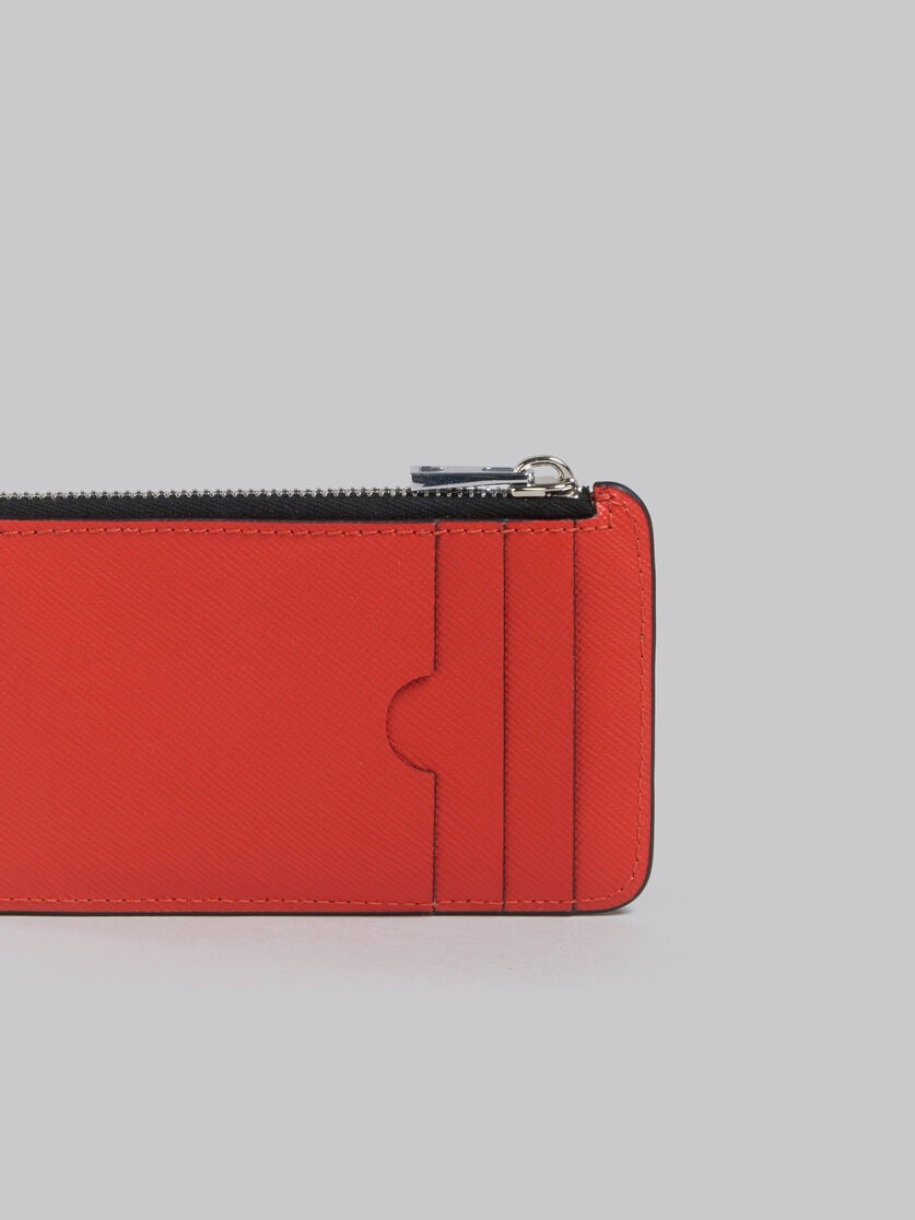 ORANGE AND BROWN SAFFIANO LEATHER ZIP-AROUND CARD CASE - 4
