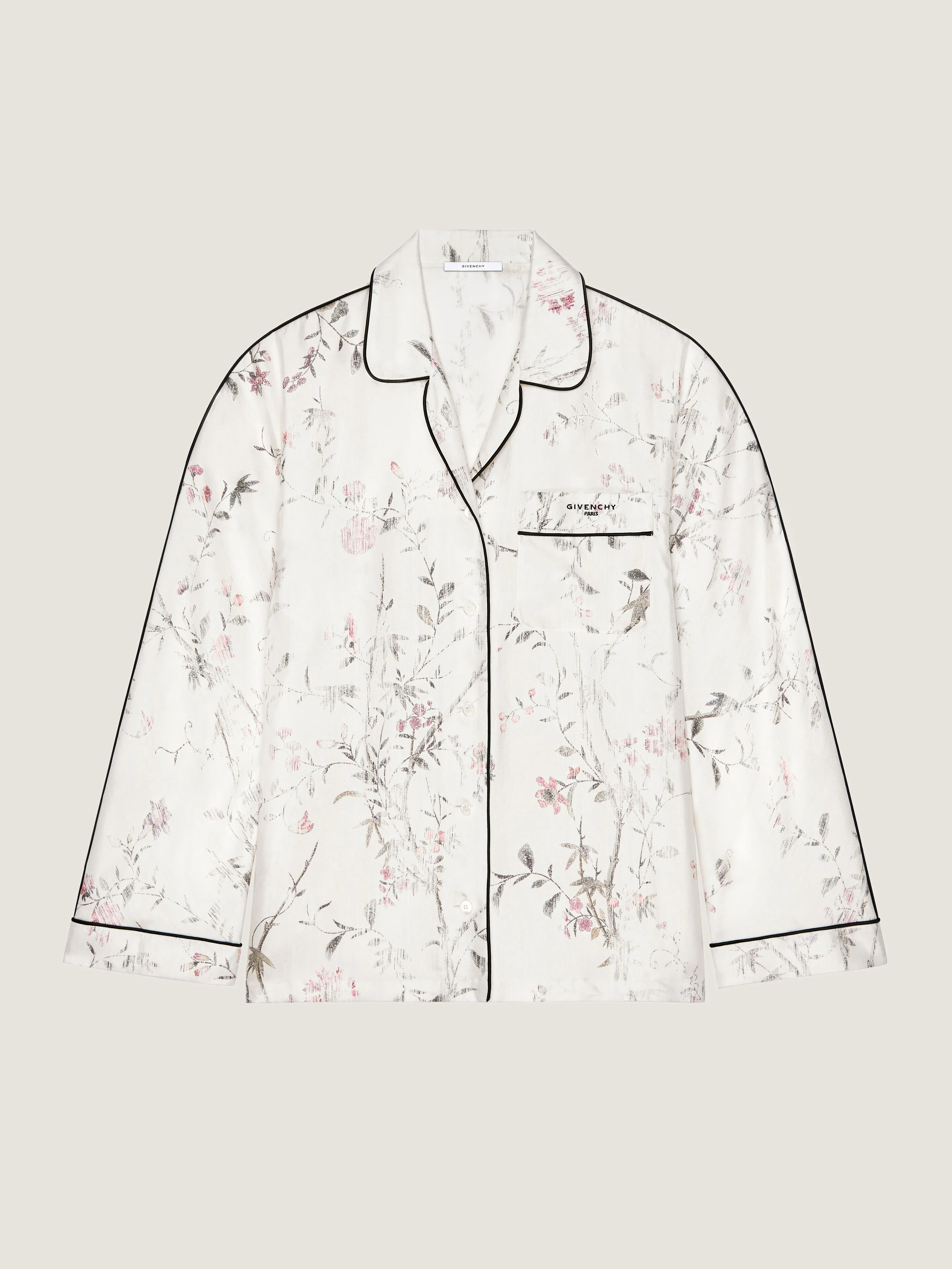 PYJAMA SHIRT IN SILK WITH FLORAL PRINT - 1