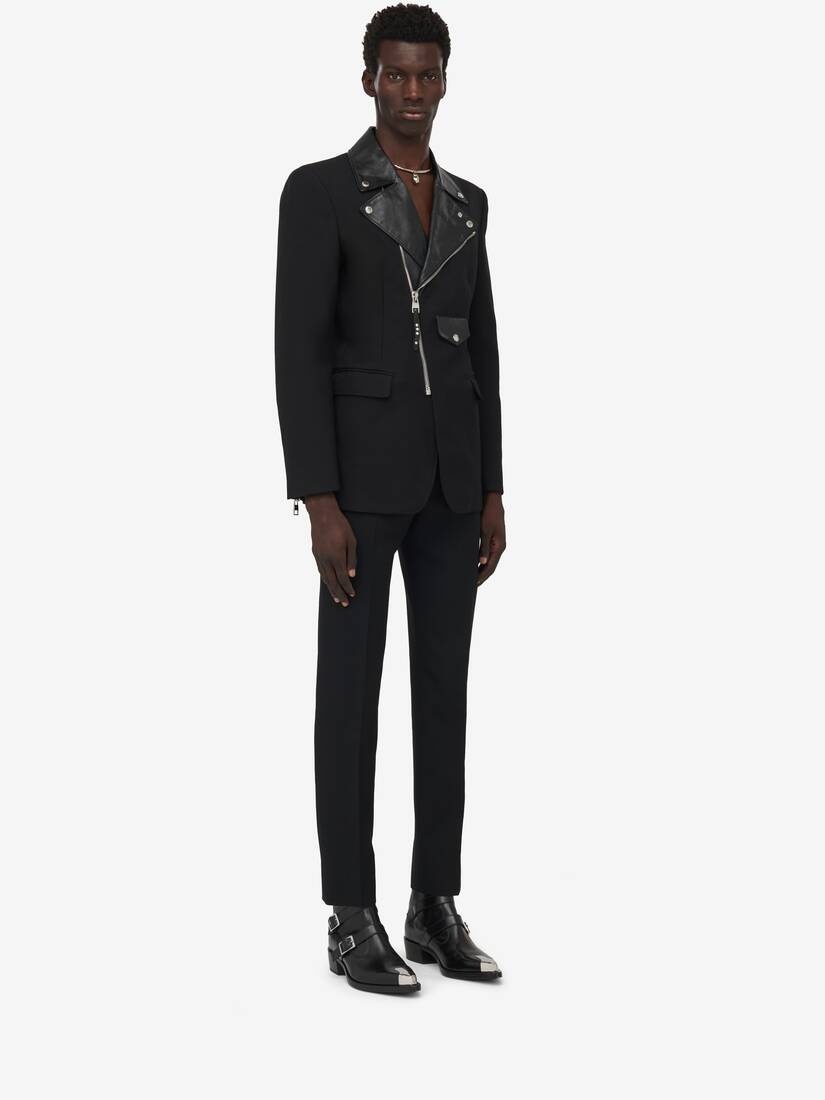 Men's Biker Lapel Tailored Jacket in Black - 3