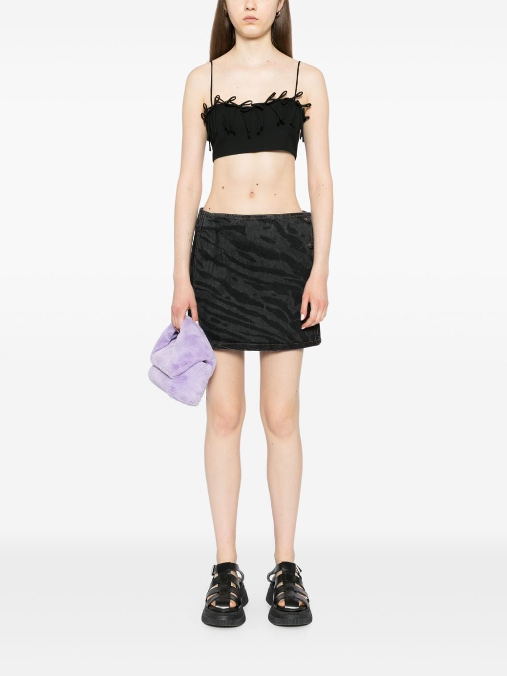 lazer denim mini skirt - 2