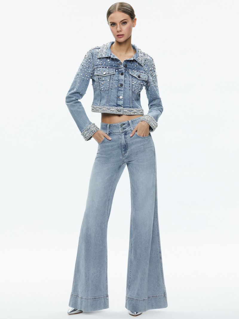 Alice + Olivia NELSON EMBELLISHED FITTED DENIM JACKET outlook