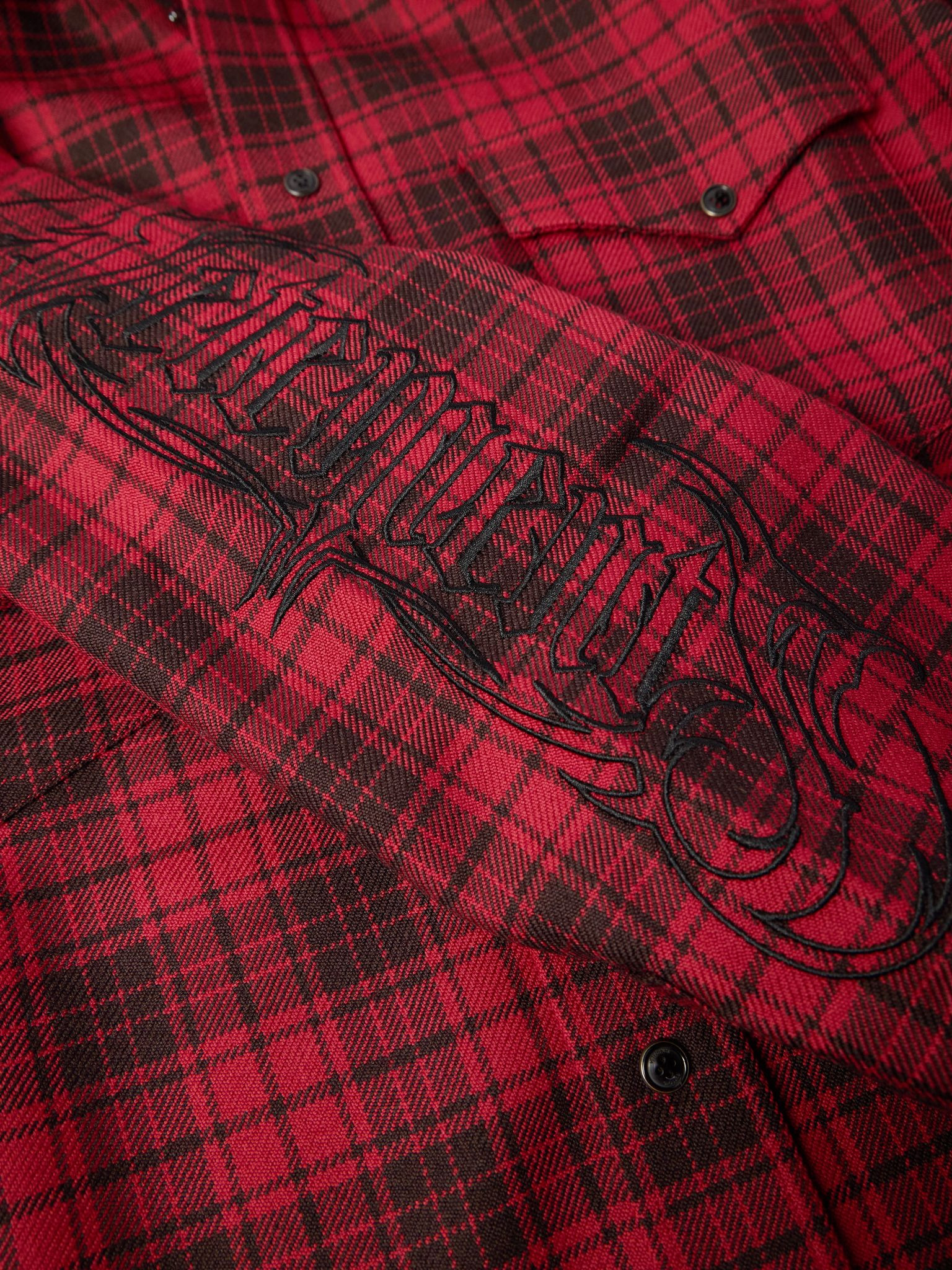 Logo-Embroidered Checked Wool Shirt Red - 4