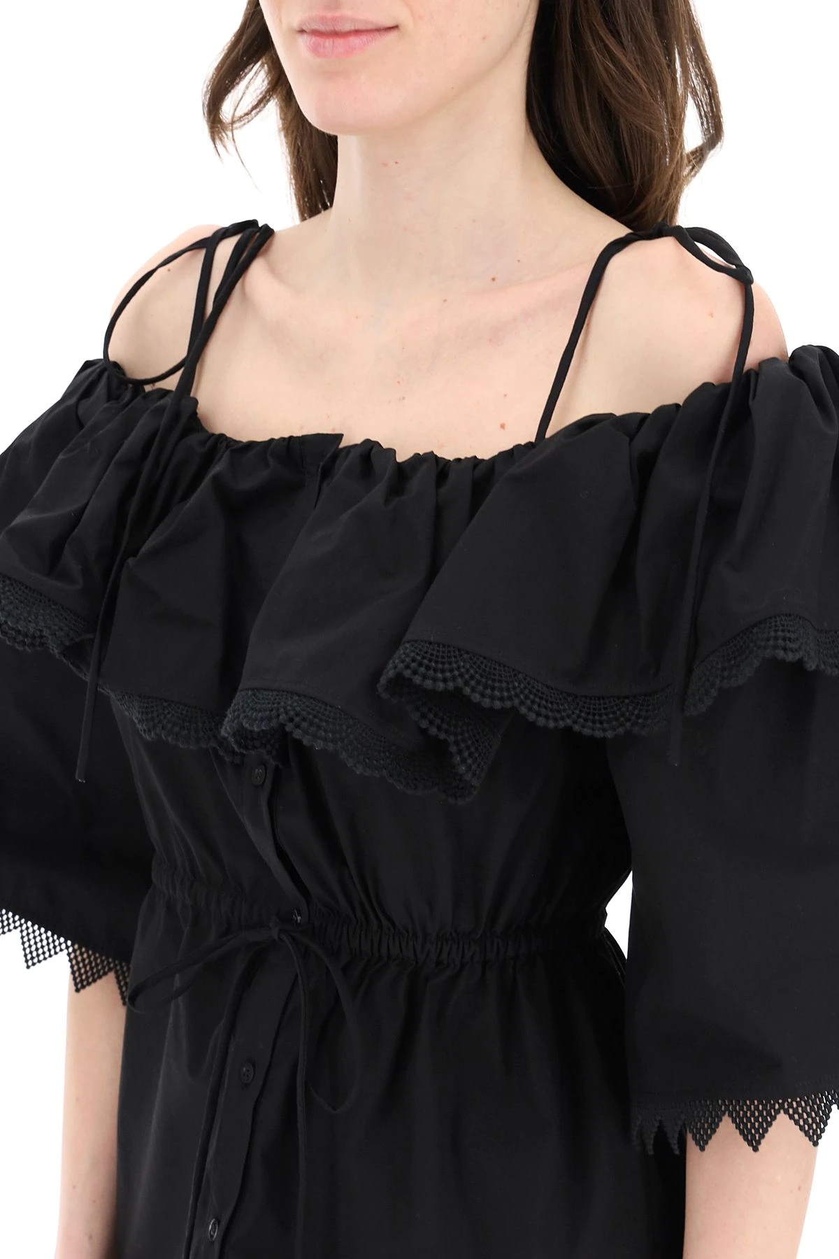 POPLIN BLOUSE WITH LACE TRIMS - 5