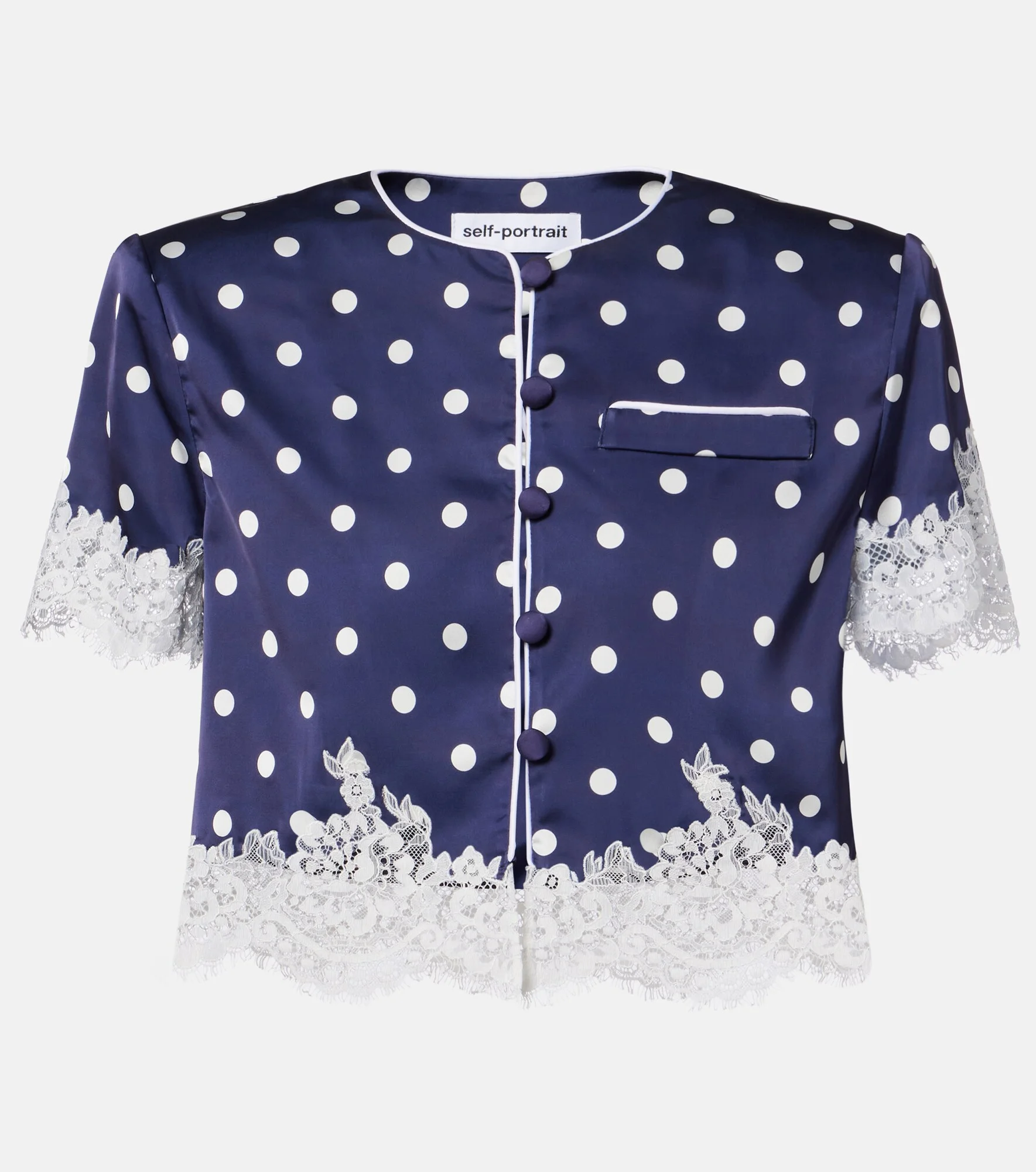 Lace-trimmed polka-dot satin crop top - 1