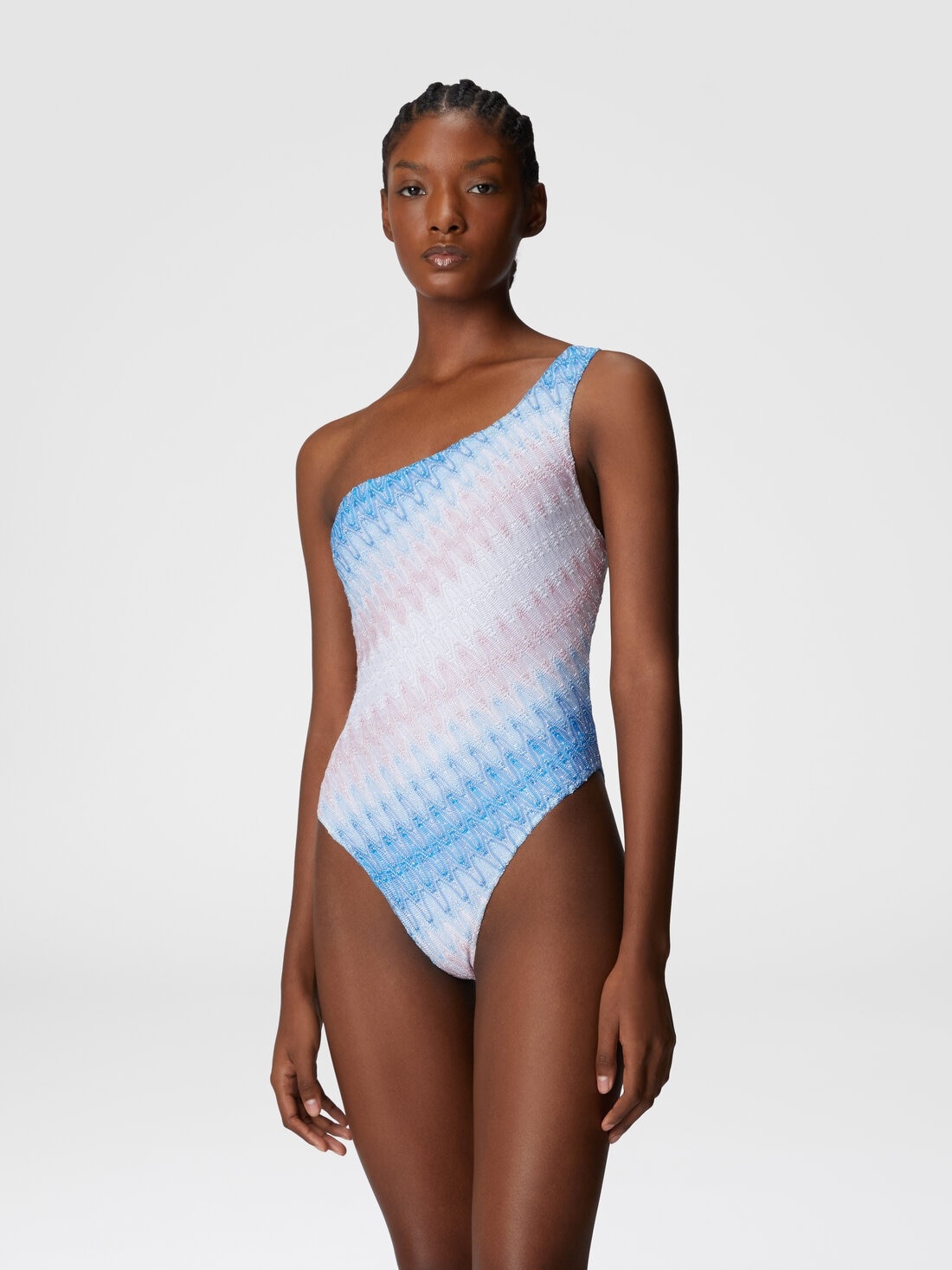 One-shoulder swimsuit in viscose and lamé - 2