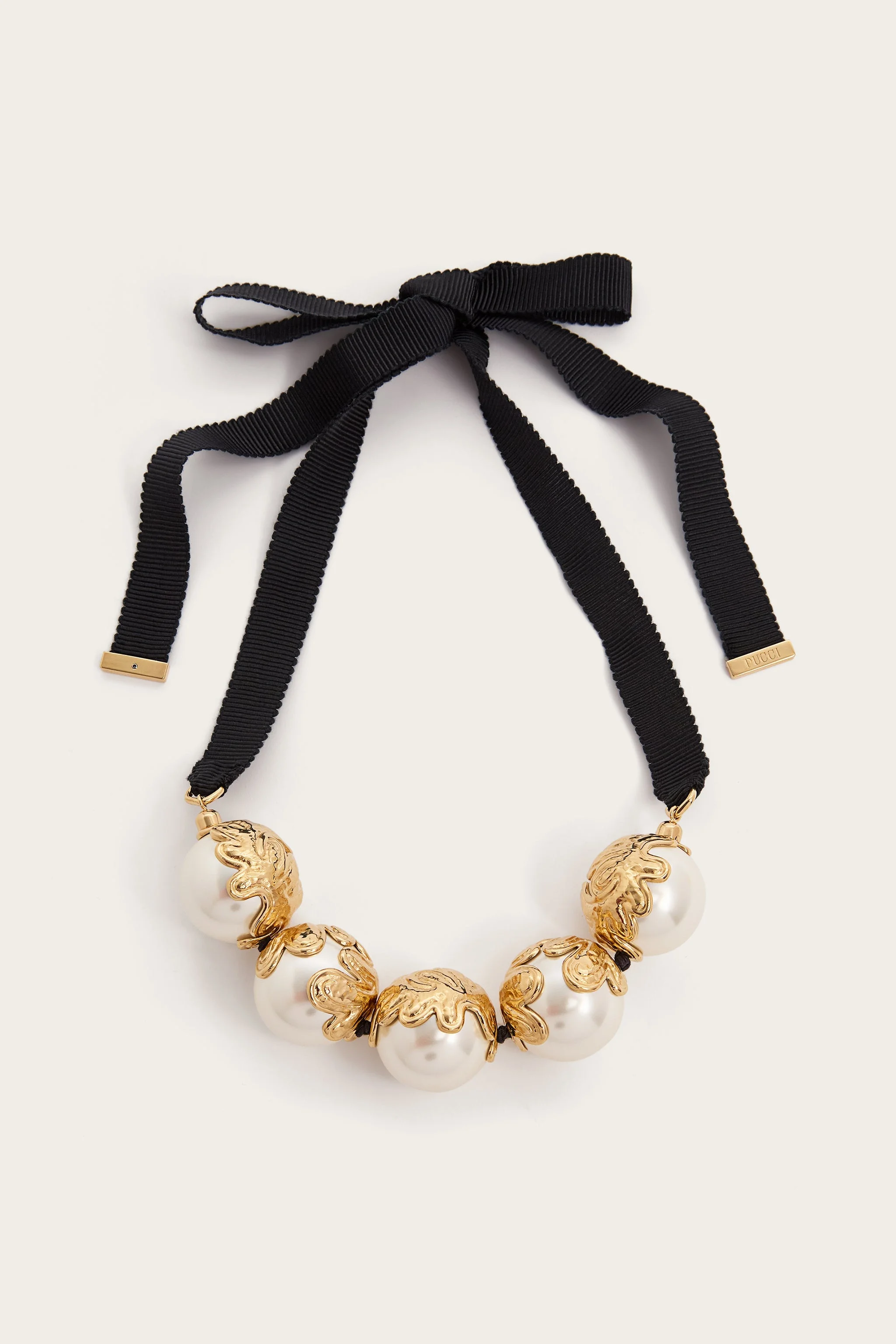 NECKLACE WITH PEARLS AND BRASS LEAVES - 1