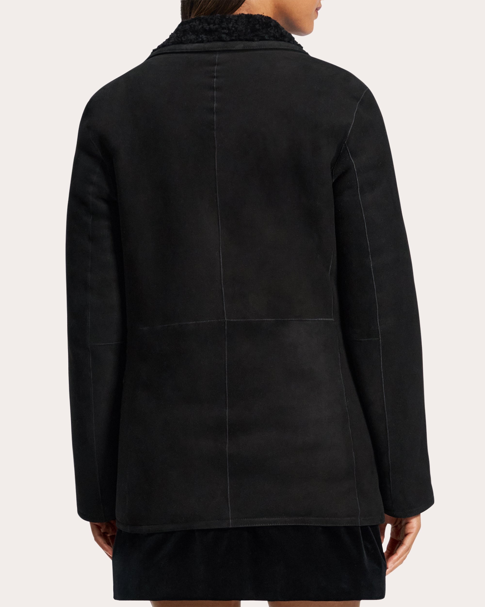 Reversible Suede Shearling Peacoat Blazer - 3
