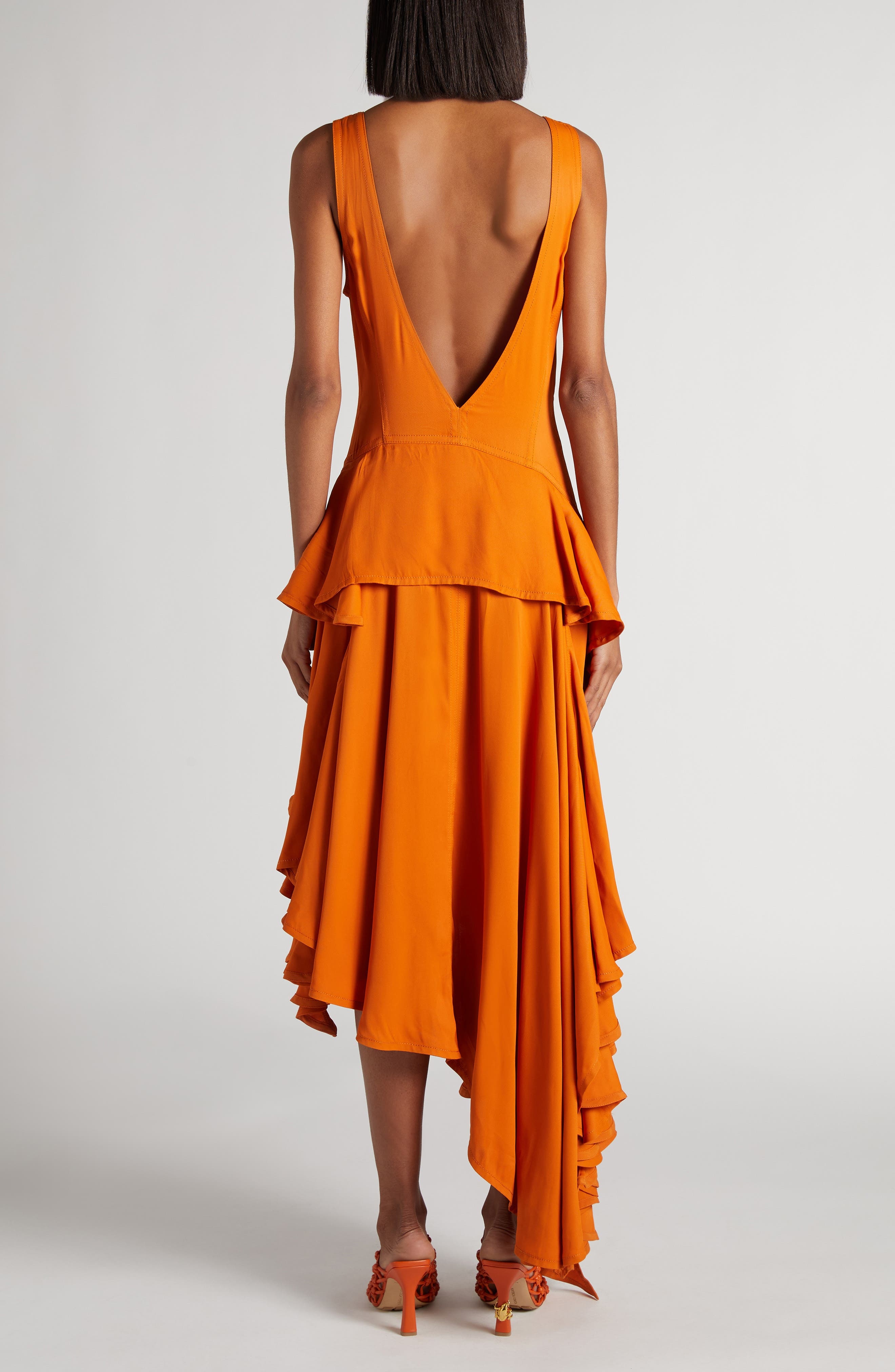 Bottega Veneta Asymmetric Tiered Ruffle Dress in 7367 Apricot at Nordstrom - 3