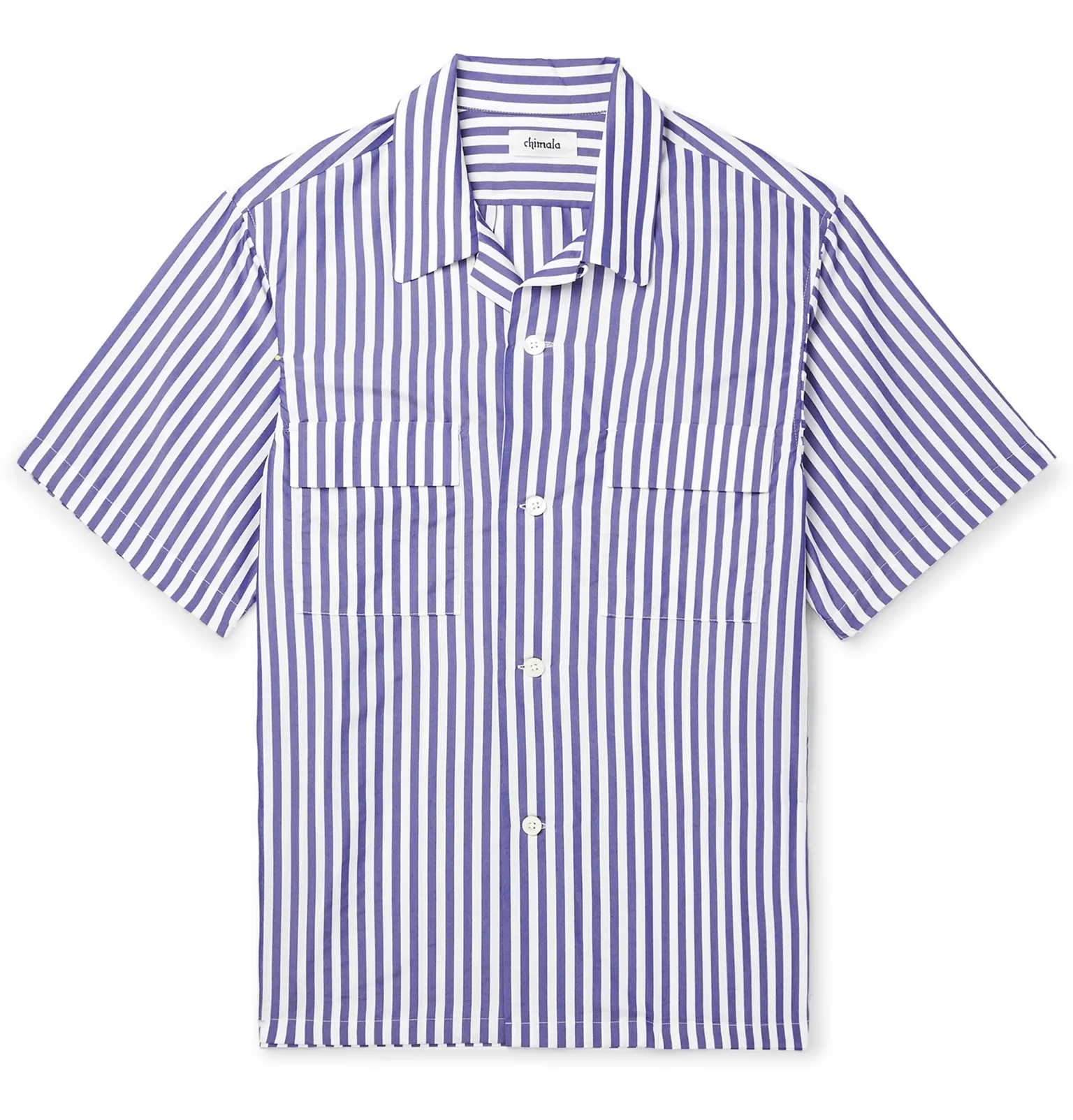 Camp-Collar Striped Matte-Satin Shirt - 1