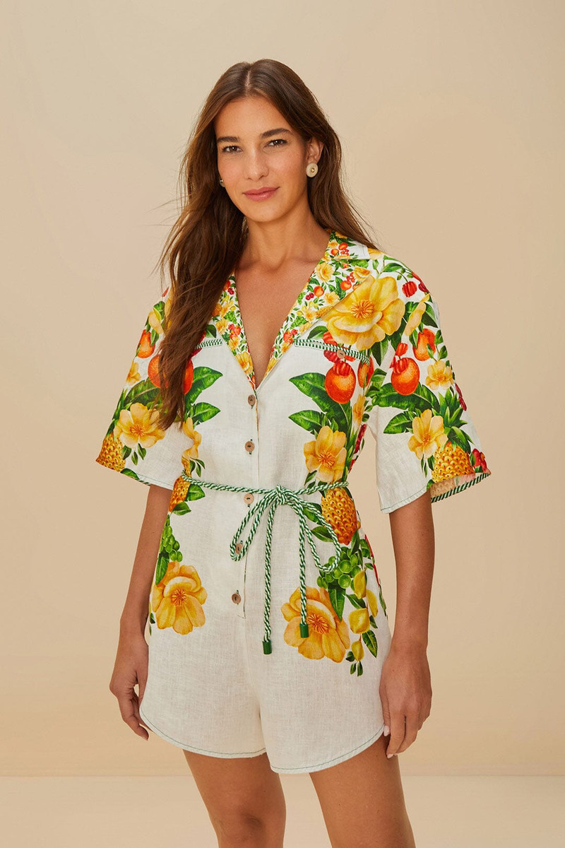 Off-White Picnic Flowers Euroflax™ Premium Linen Romper 1