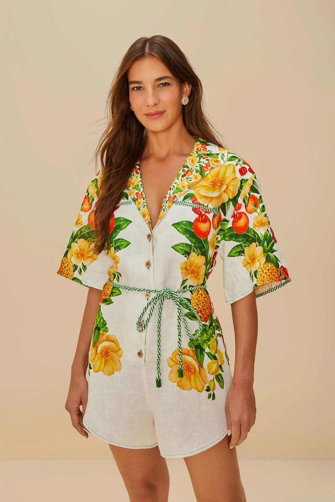 Off-White Picnic Flowers Euroflax™ Premium Linen Romper - 1