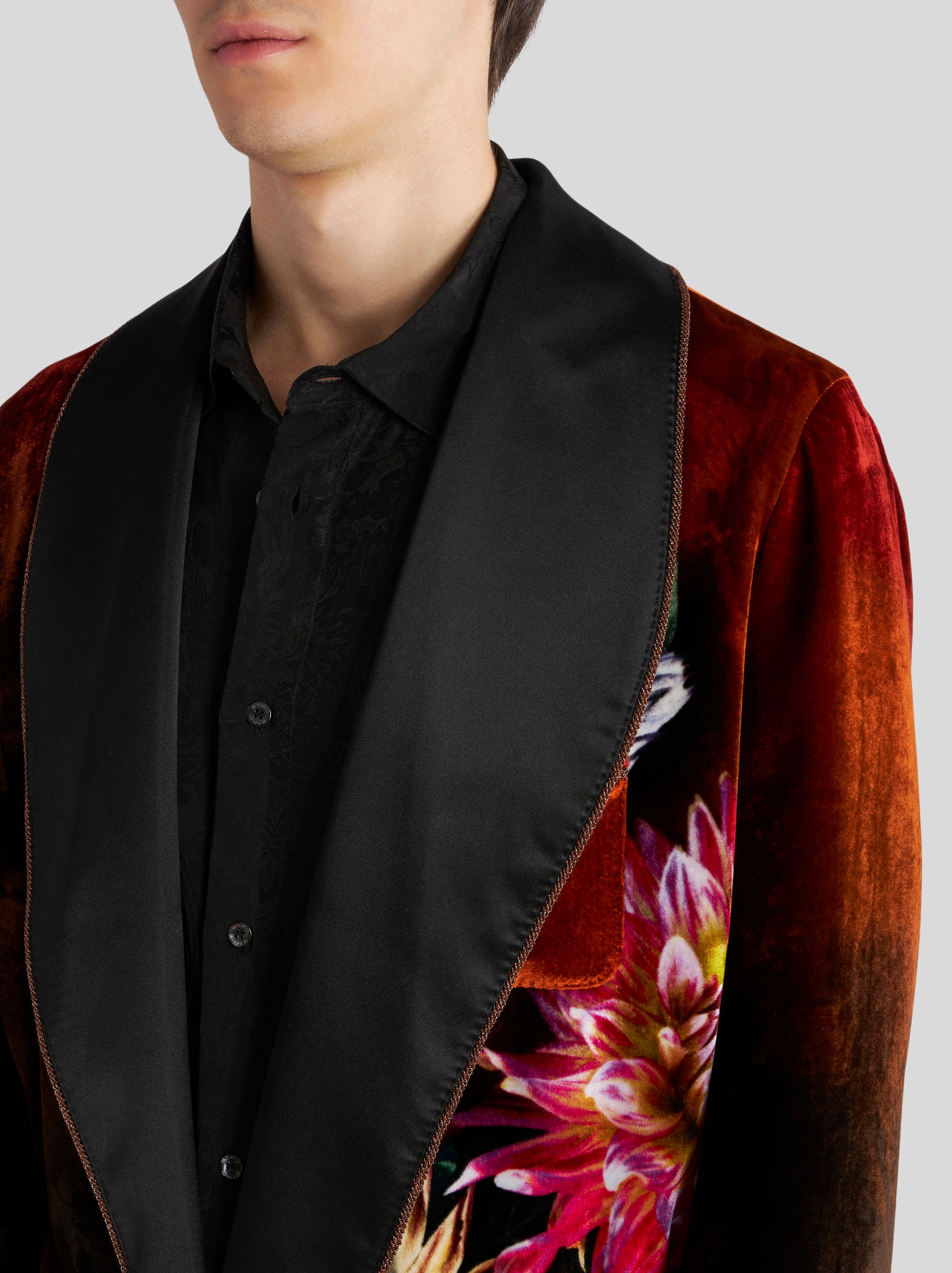 FLORAL PRINT SILK VELVET ROBE COAT - 2