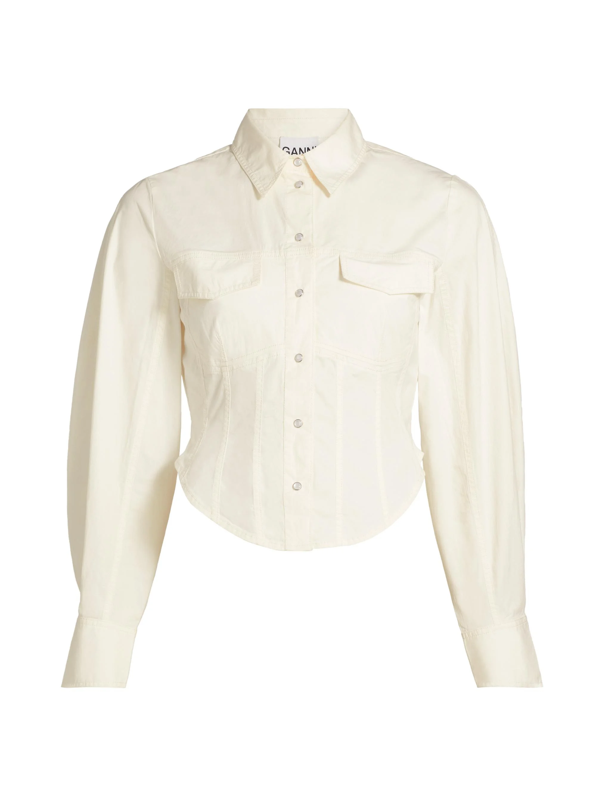 Women's Washed Stretch-Cotton Corset Shirt - Egret - 1