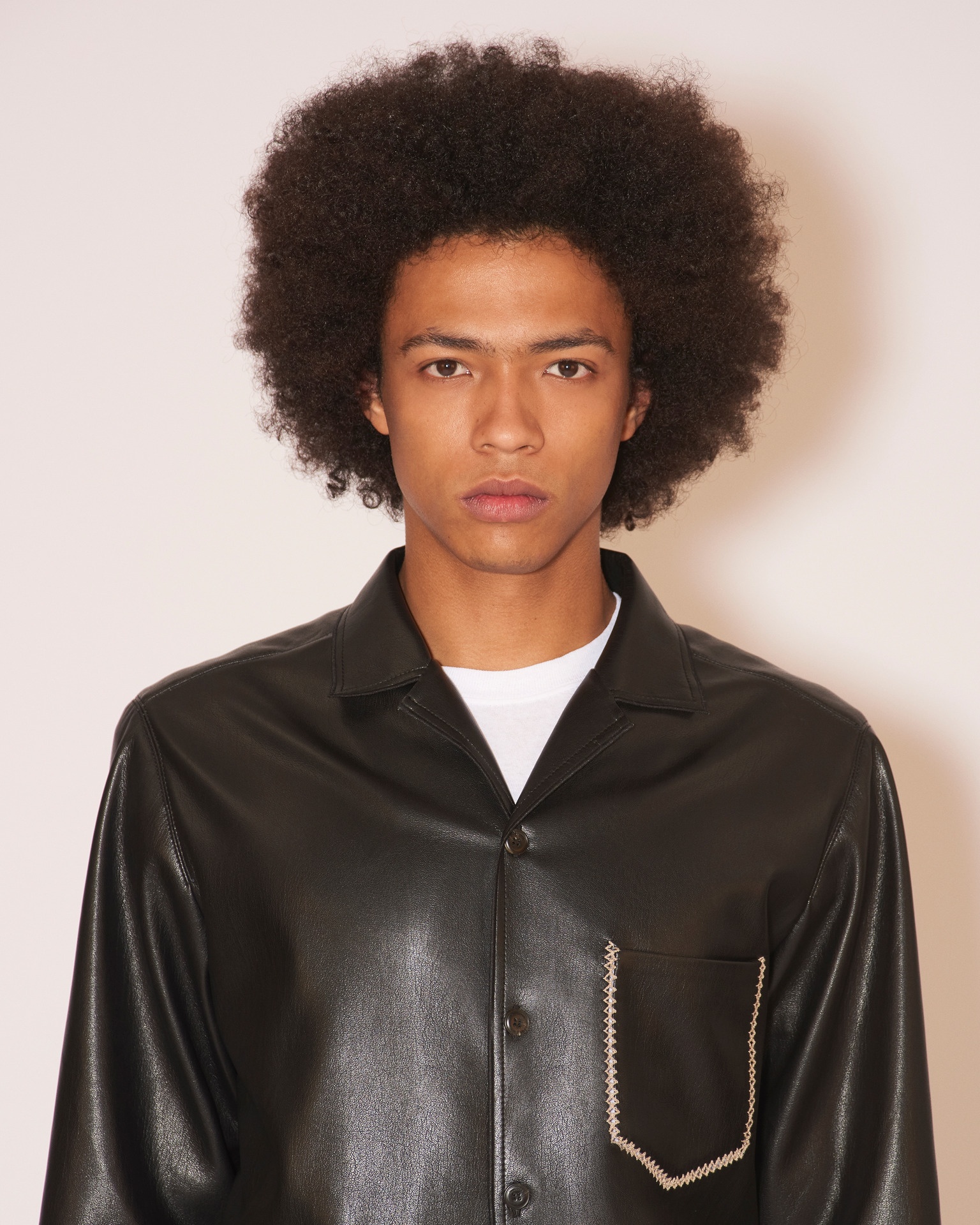 MENO - Vegan leather merrow-stitch shirt - Black - 6