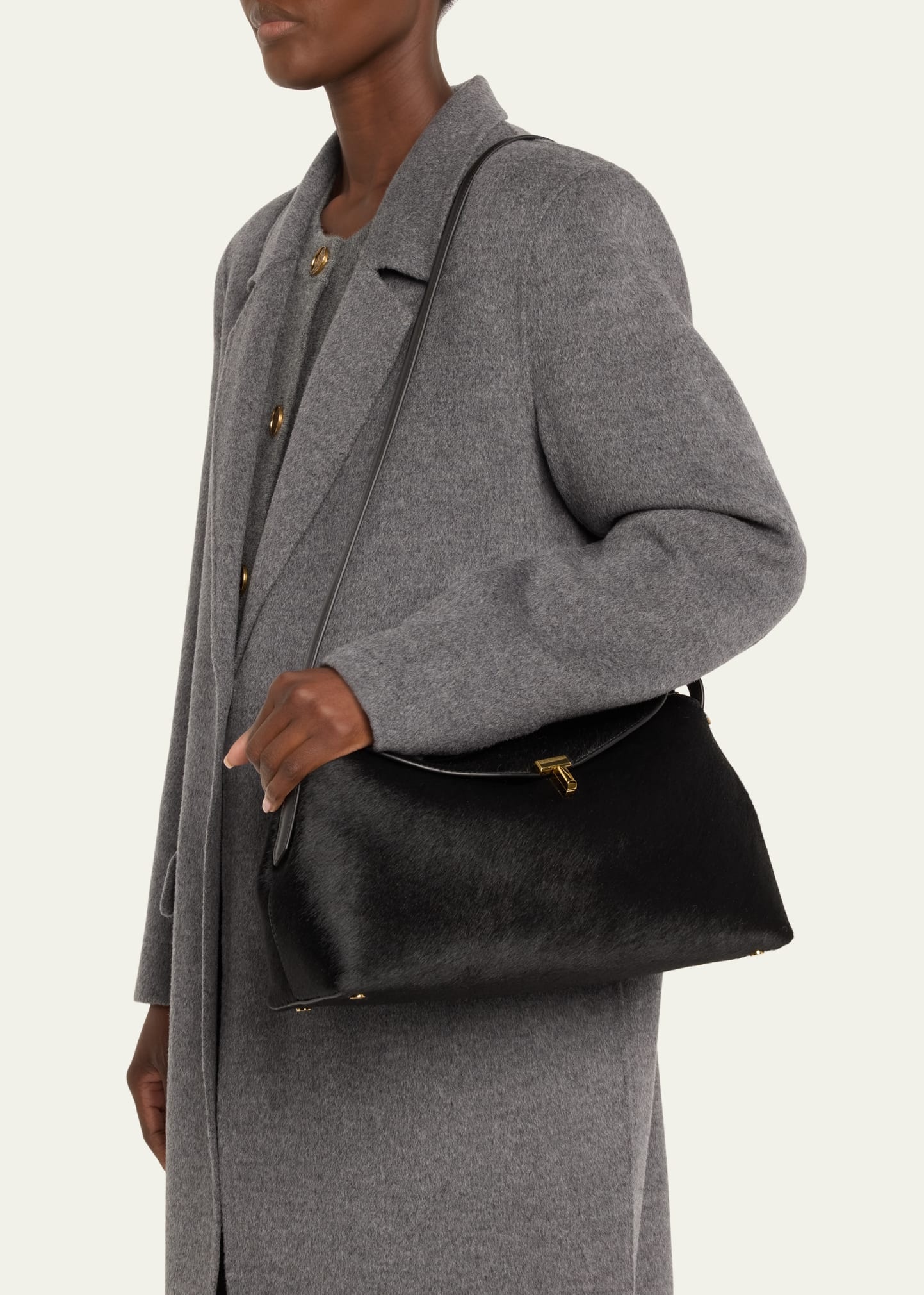 T Lock Horsehair Top-Handle Bag - 2