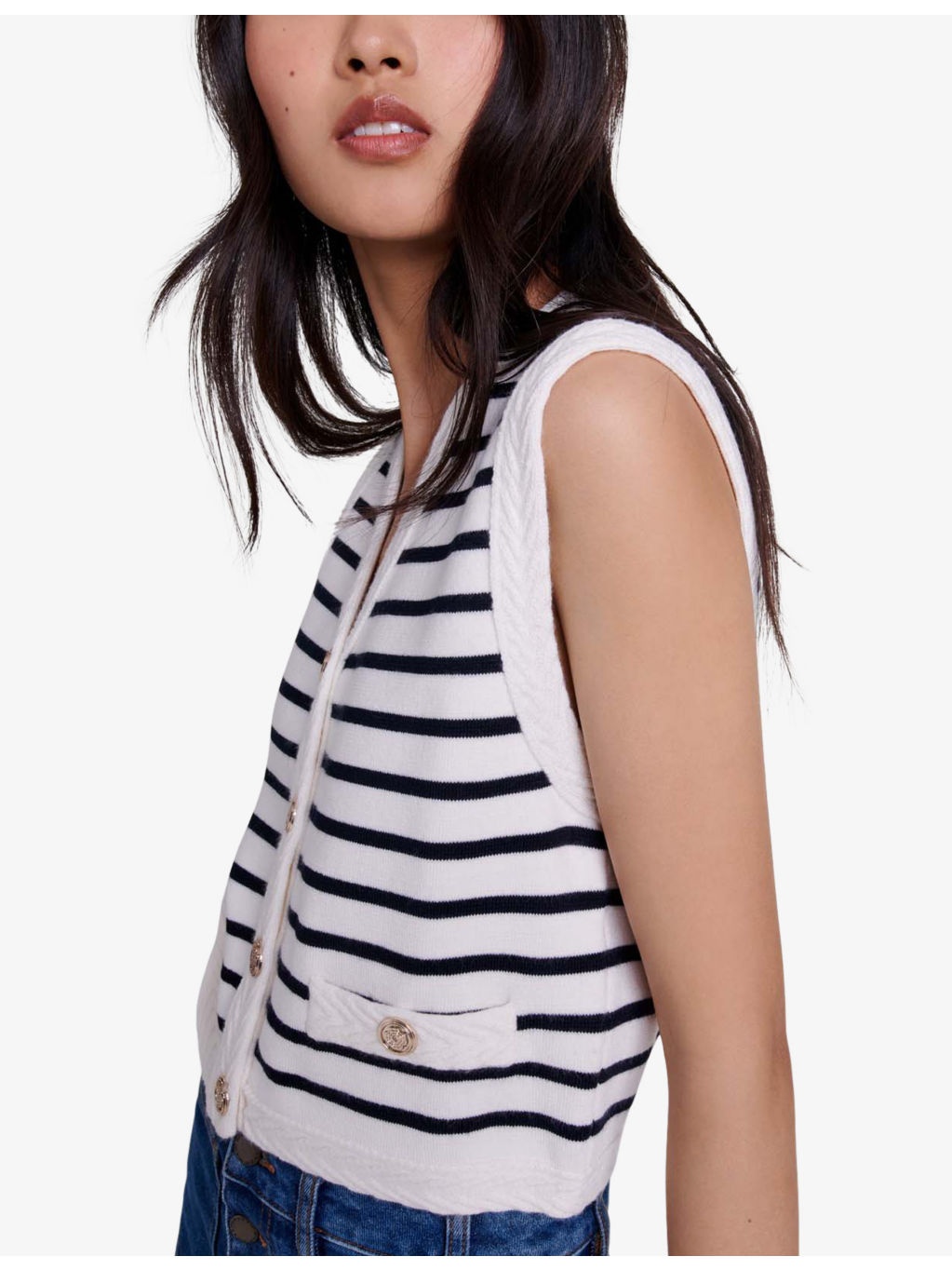 V-neck sleeveless striped stretch-knit cardigan - 4