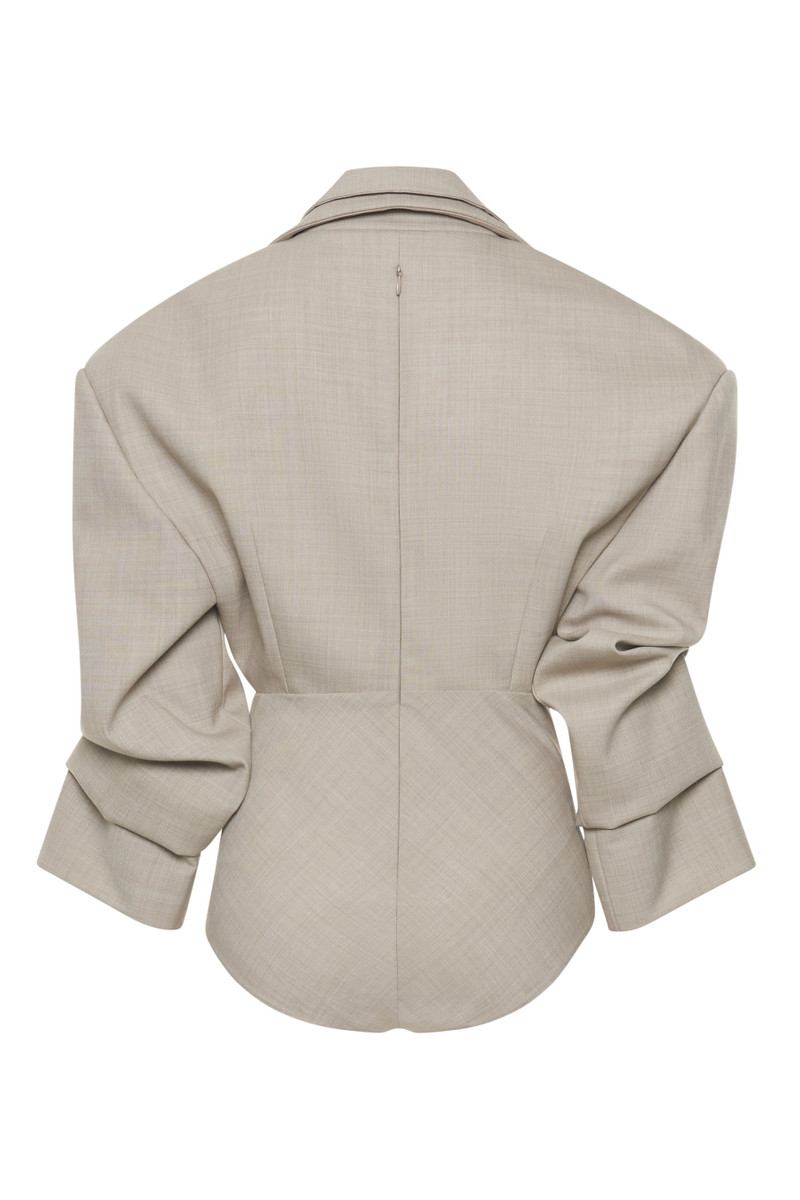 TAILORED BODYSUIT WITH SHIRT COLLAR INSERT BEIGE MELANGE 11