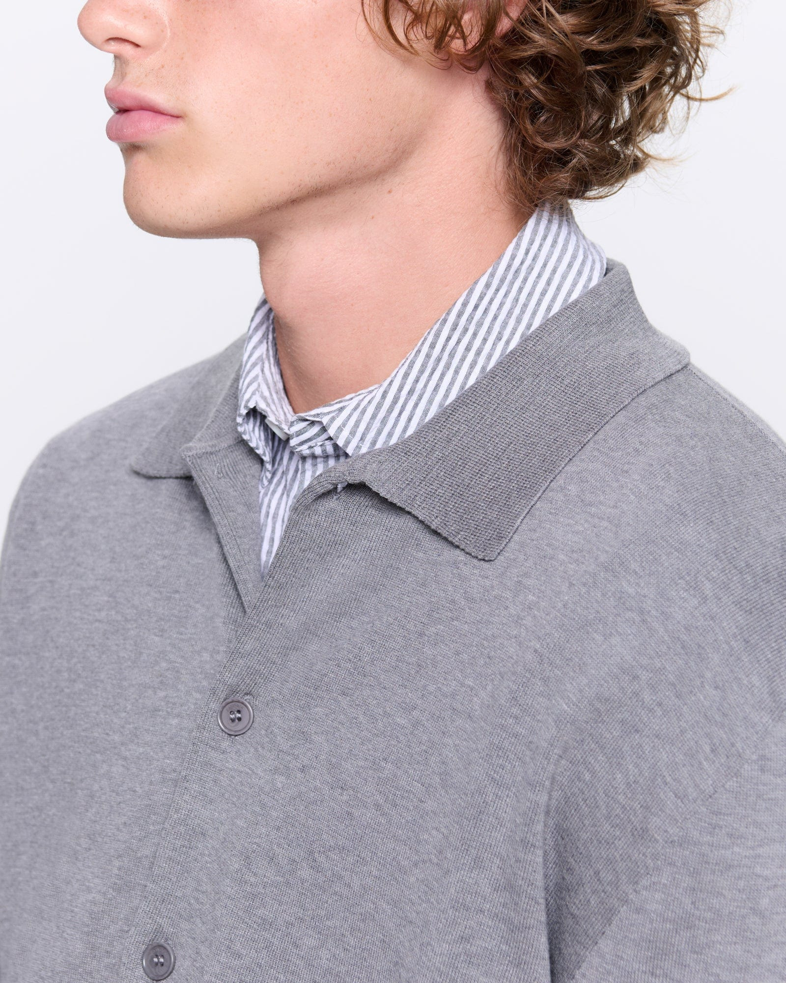 Mens DNA Knitted Collared Shirt - Grey Marl - 4