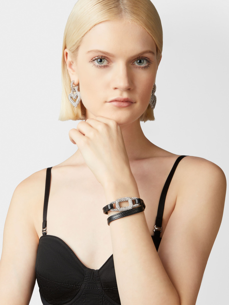 Viv' Choc Strass Bracelet in Leather 4