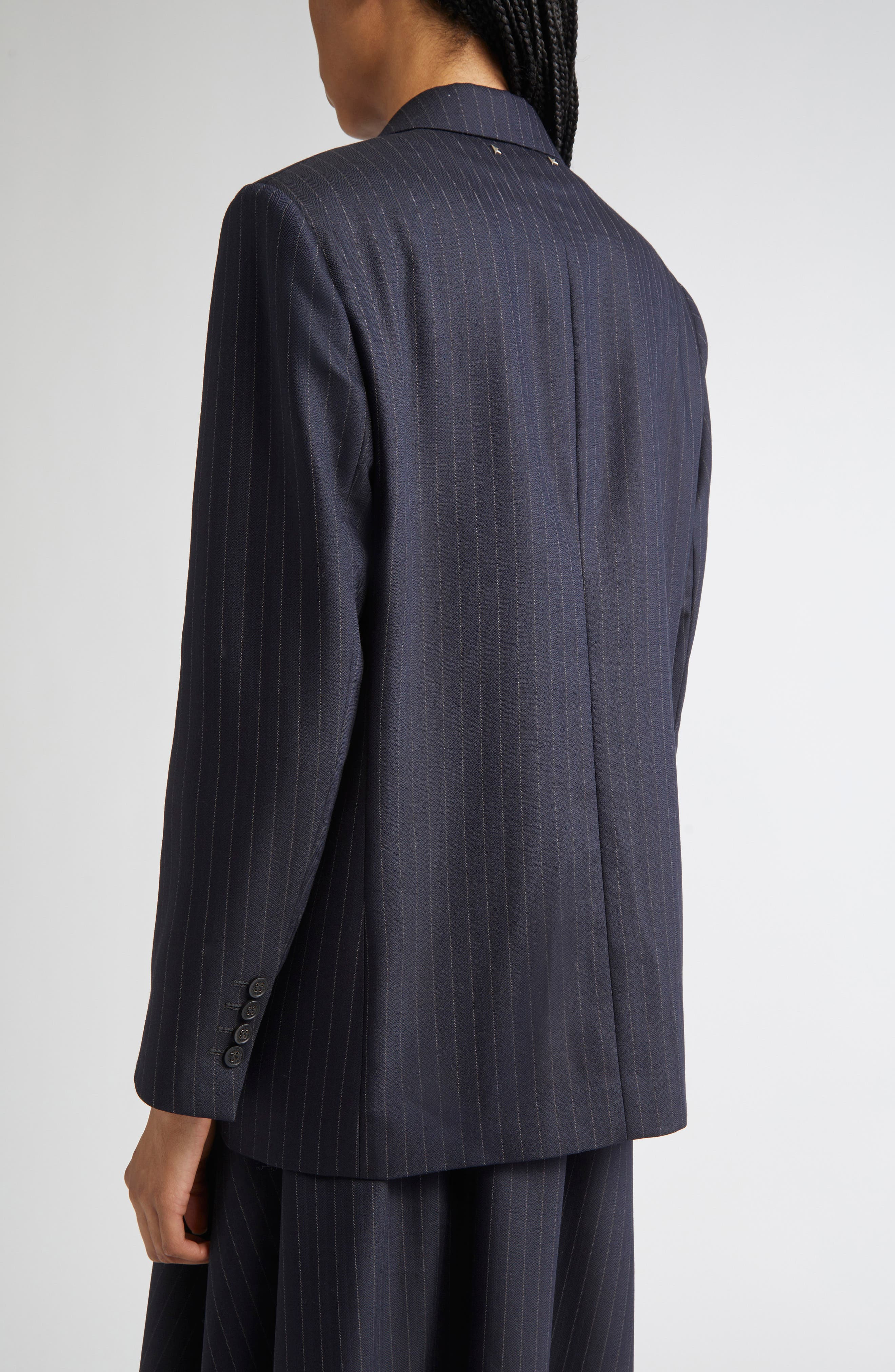 Golden Goose Journey Pinstripe Wool Blend Blazer in Dark Navy at Nordstrom - 3