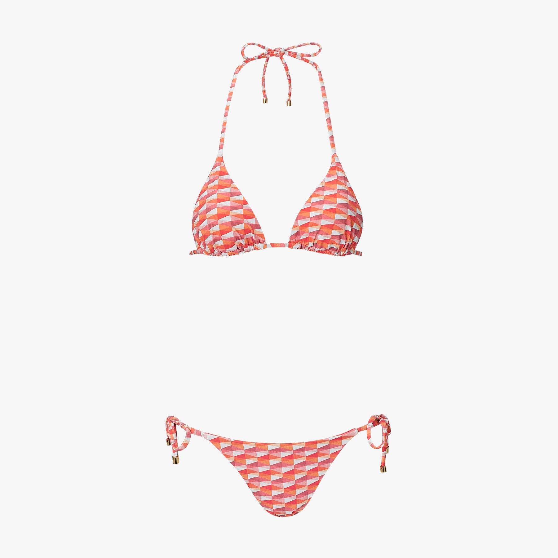 Ariah
Paprika/Candy Pink Diamond Print Recycled Nylon and Lycra Bikini Top - 2