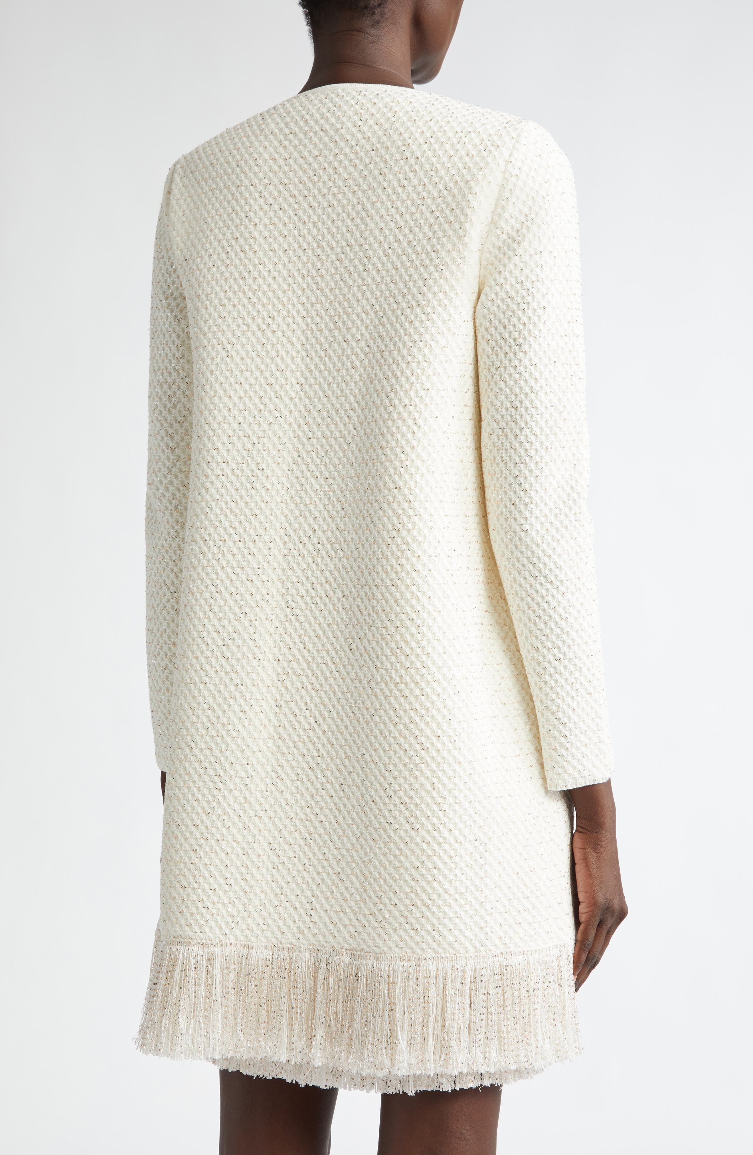 Oscar de la Renta Sequin Fringe Hem Jacket in Ivory/Gold at Nordstrom - 3