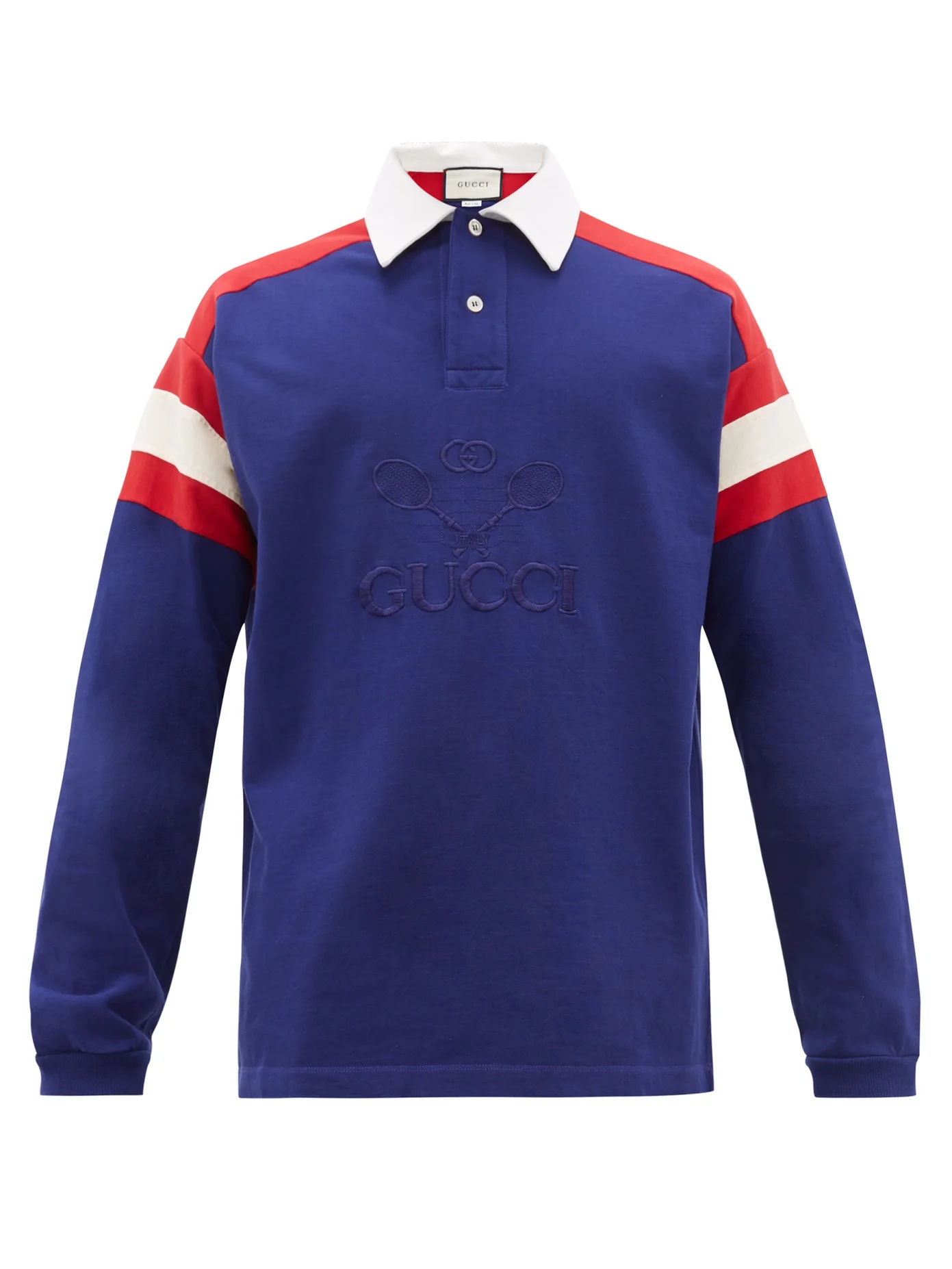 Tennis-logo long-sleeved cotton polo shirt - 1