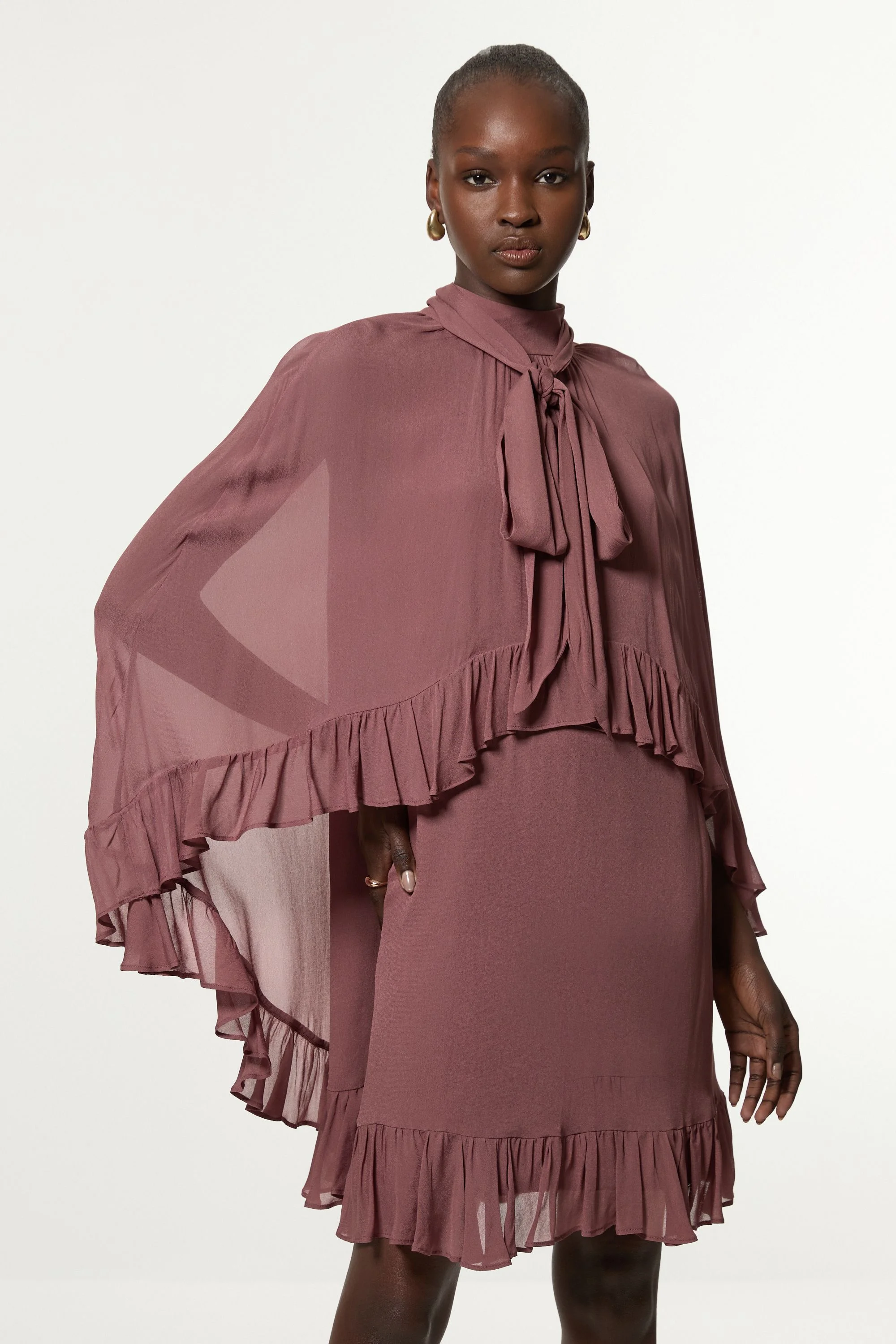 Tall Viscose Georgette Cape Woven Mini Dress - 1