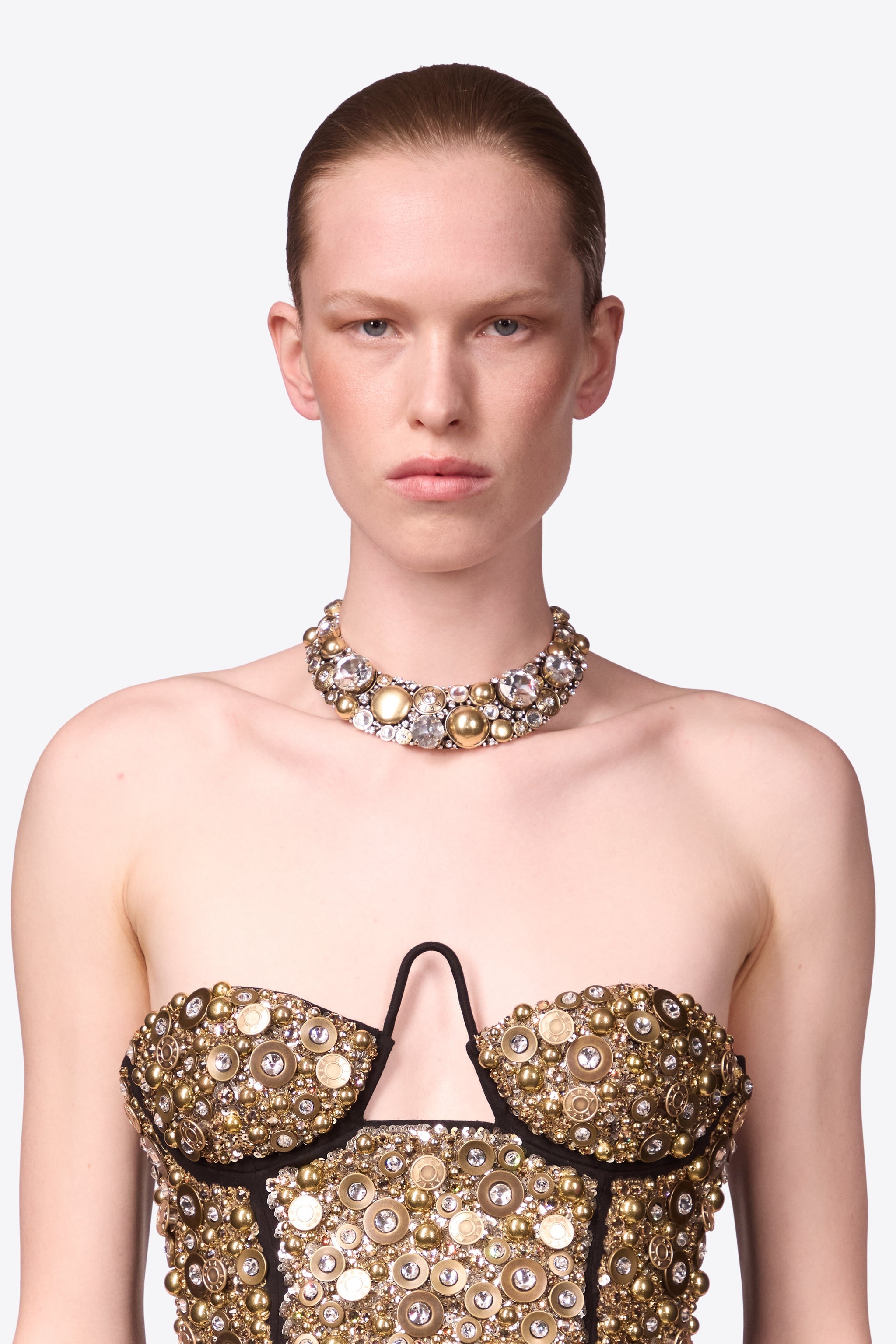 CRYSTAL BUTTON CLUSTER CHOKER NECKLACE - 2