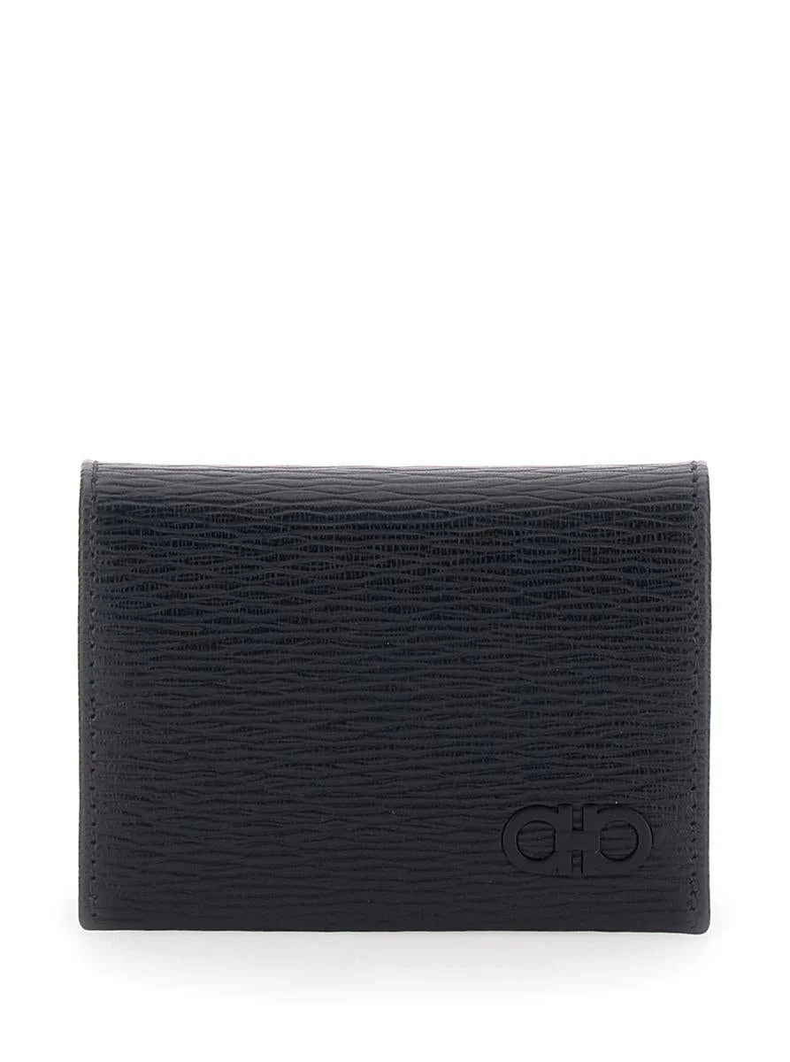 Salvatore Ferragamo 'Revival' Black Card Holder With Gancini Buckle On The Front In Leather Man - 1