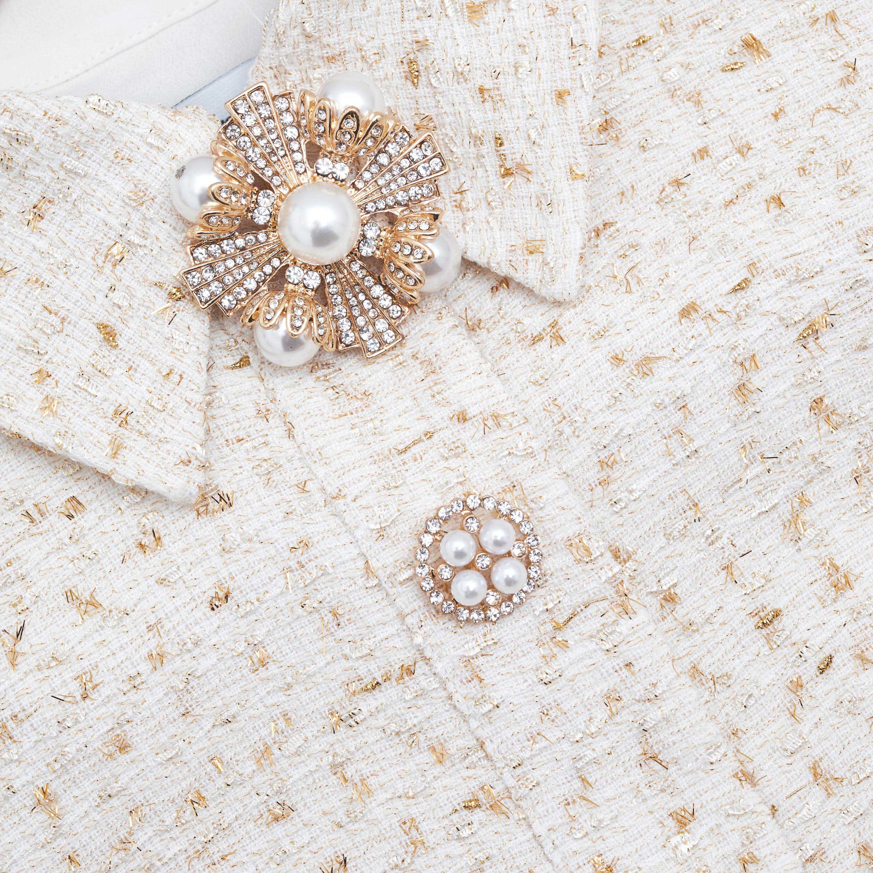 【SELF PORTRAIT】Cream&Gold プッシーボウ ミディドレス Cream Boucle Bow Detail Midi Dress – self-portrait