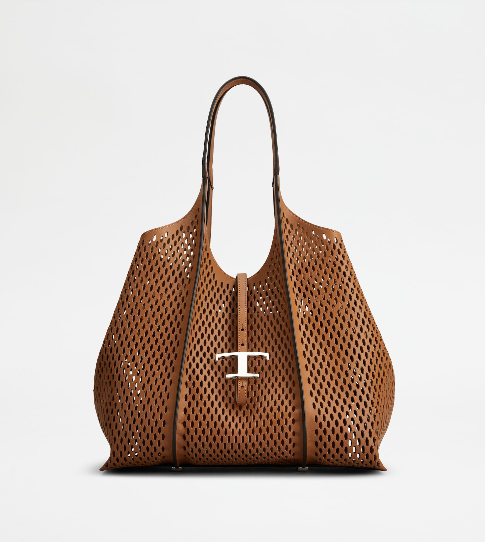 T TIMELESS SHOPPING BAG IN LEATHER MEDIUM - BROWN - 1