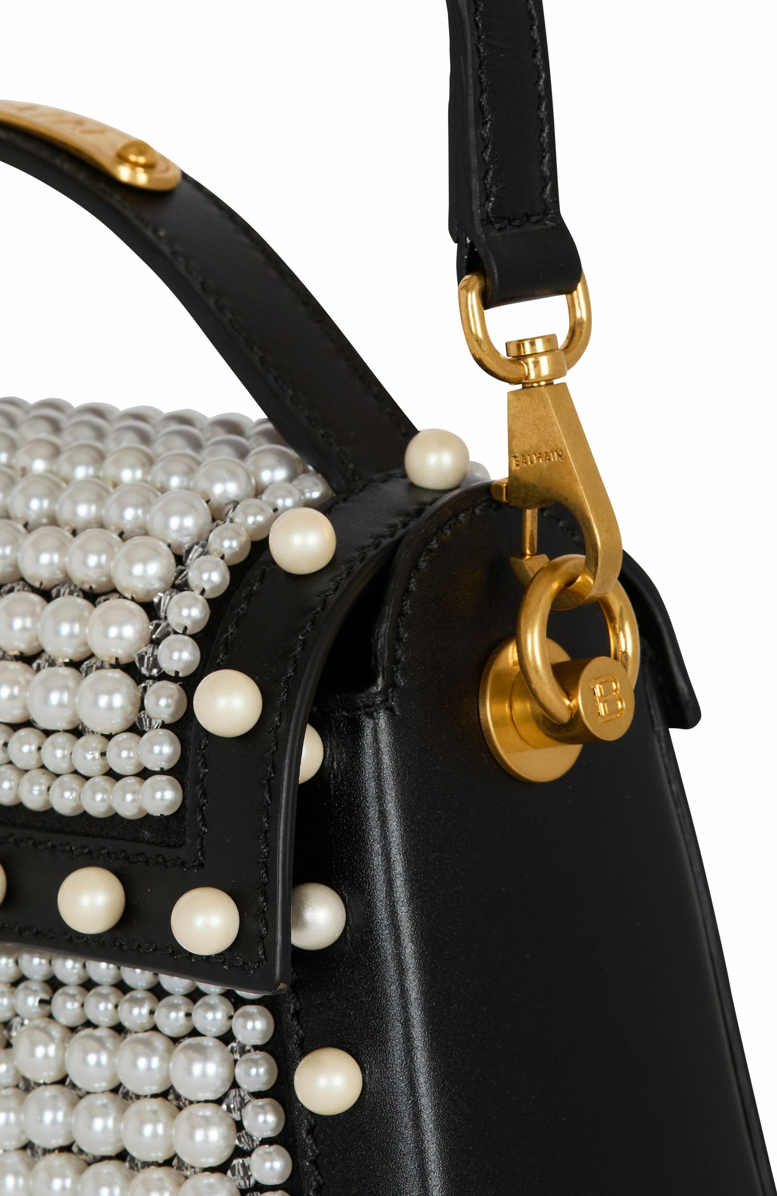 Balmain B-Buzz Dynasty bag in leather and embroidered satin in Black at Nordstrom - 5